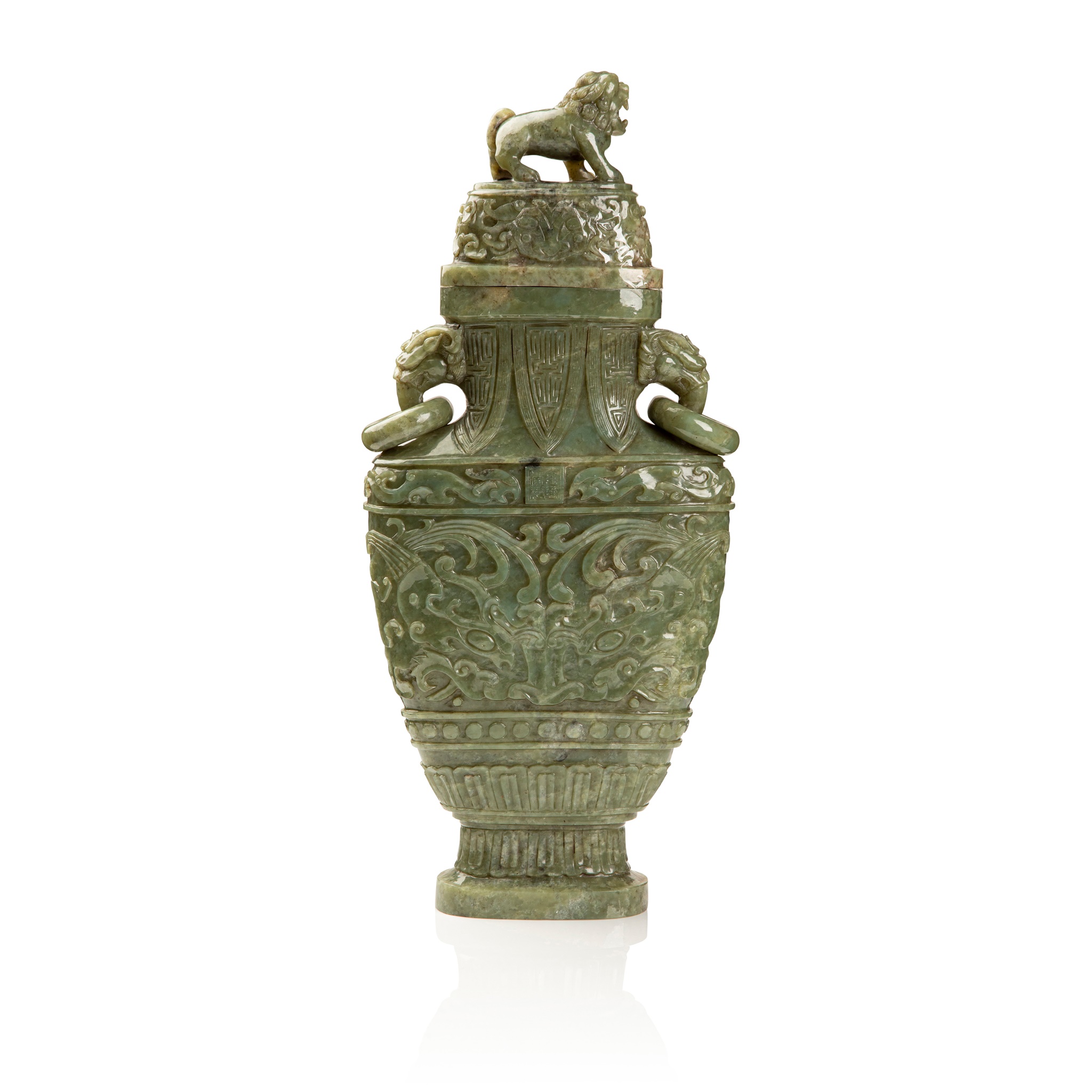 LARGE SPINACH JADE LIDDED VASE