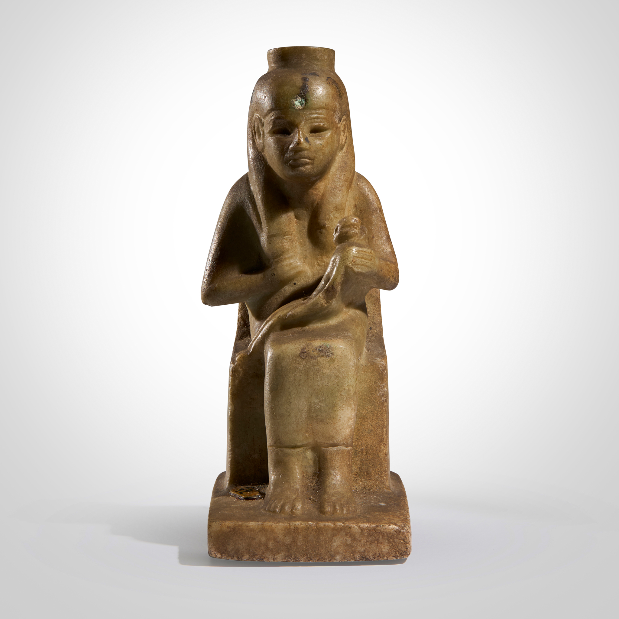 ANCIENT EGYPTIAN ALABASTER FIGURE OF SEATED ISIS WITH HORUS