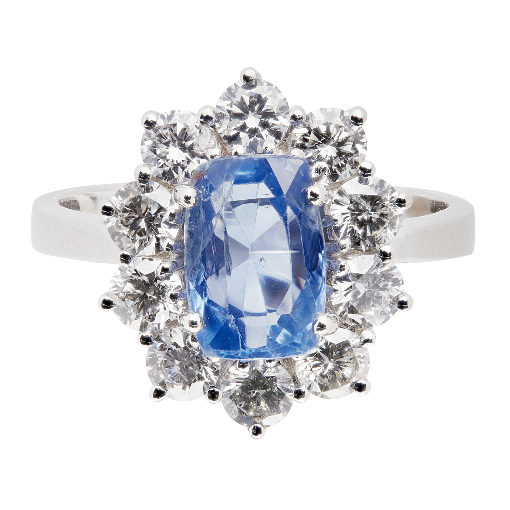 A sapphire and diamond set cluster ring