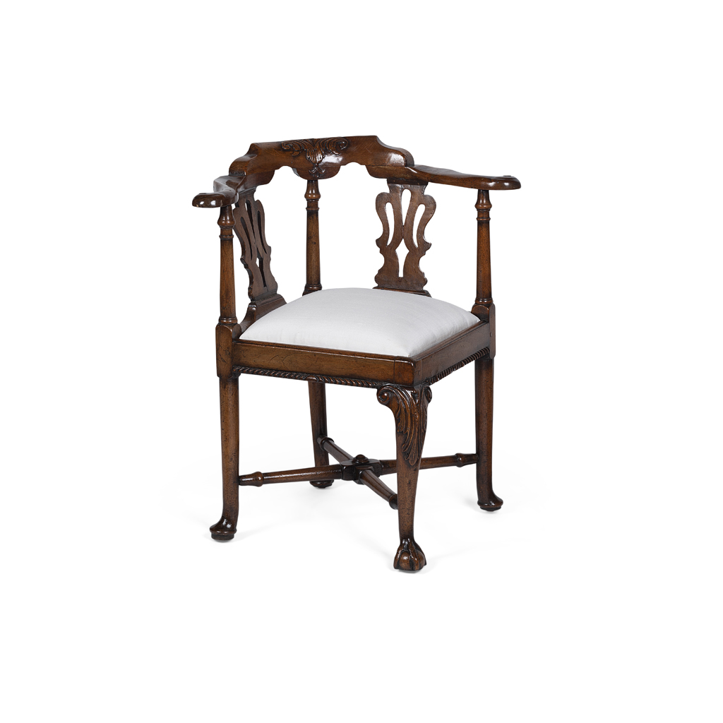 GEORGE II WALNUT CORNER ARMCHAIR
