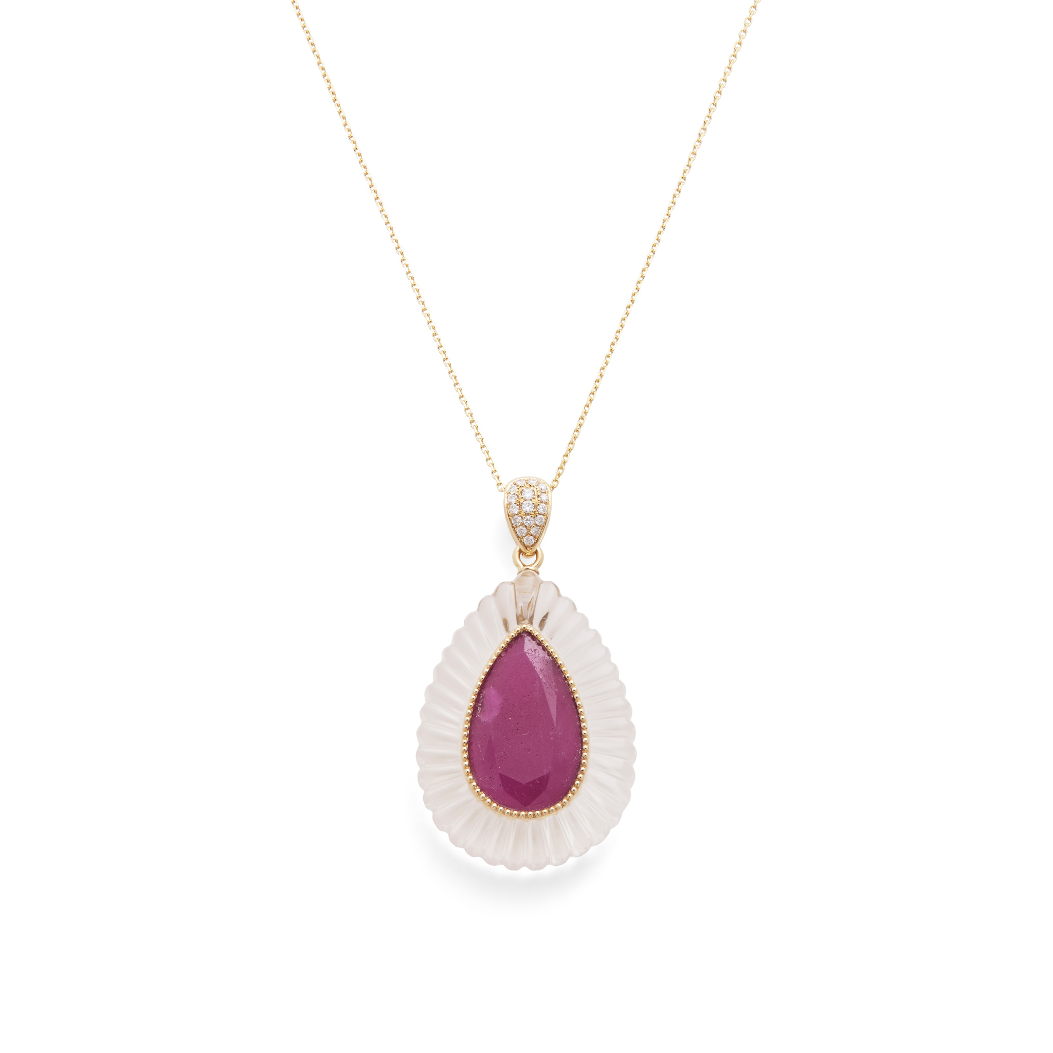 A ruby, rock-crystal and diamond pendant necklace