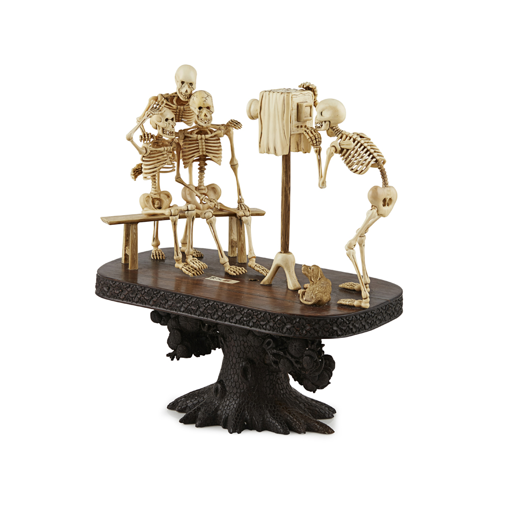 RARE MAMMOTH IVORY OKIMONO OF FOUR SKELETONS