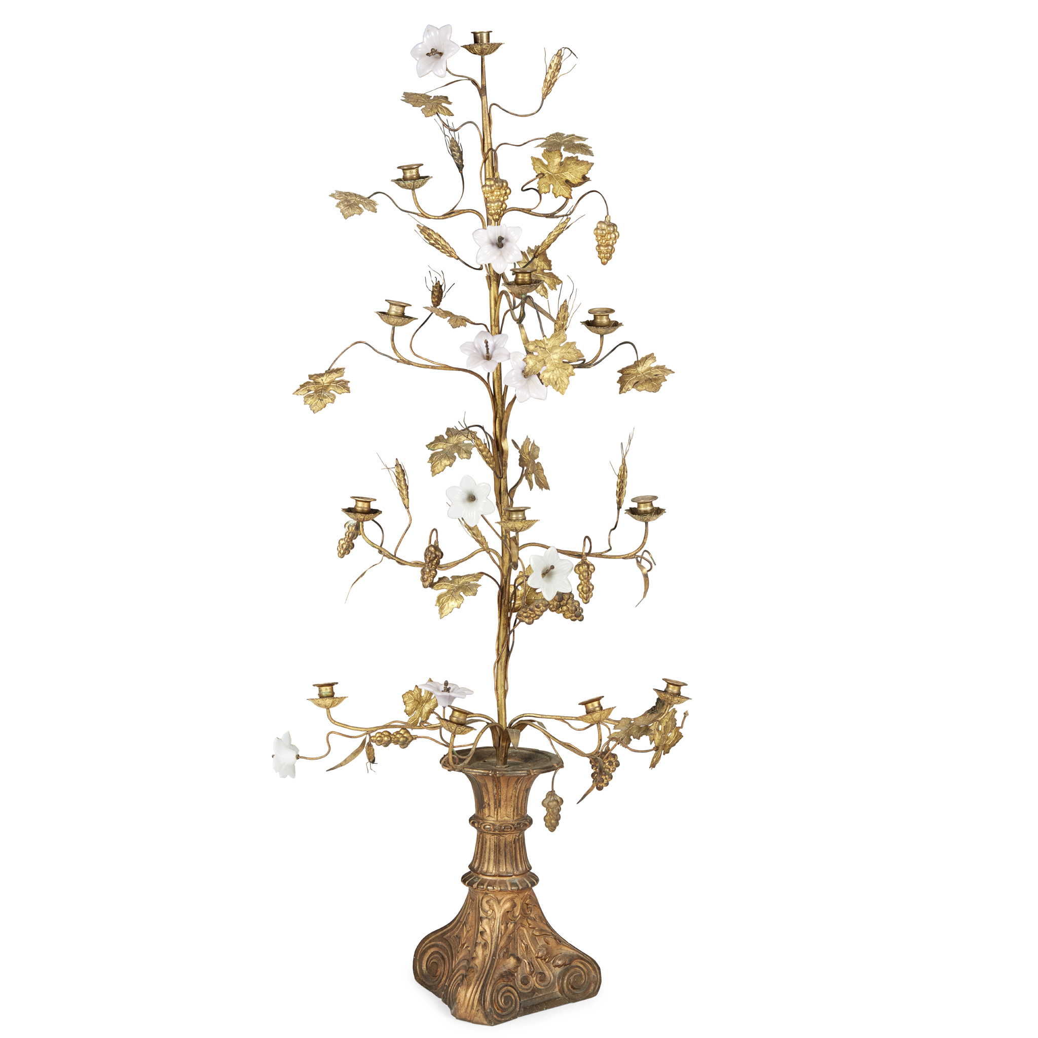 CONTINENTAL GILT METAL AND BRASS FLOOR CANDELABRA