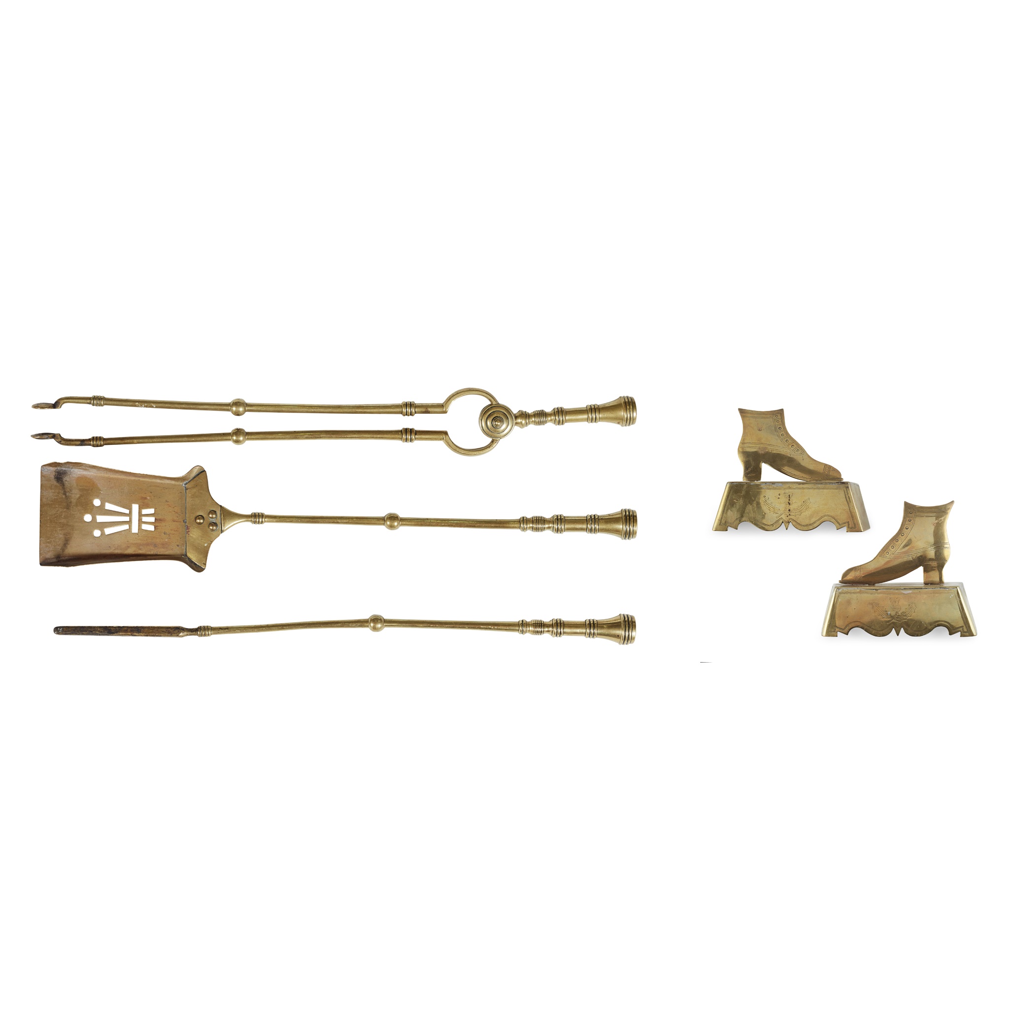 SET OF THREE BRASS FIRE IRONS