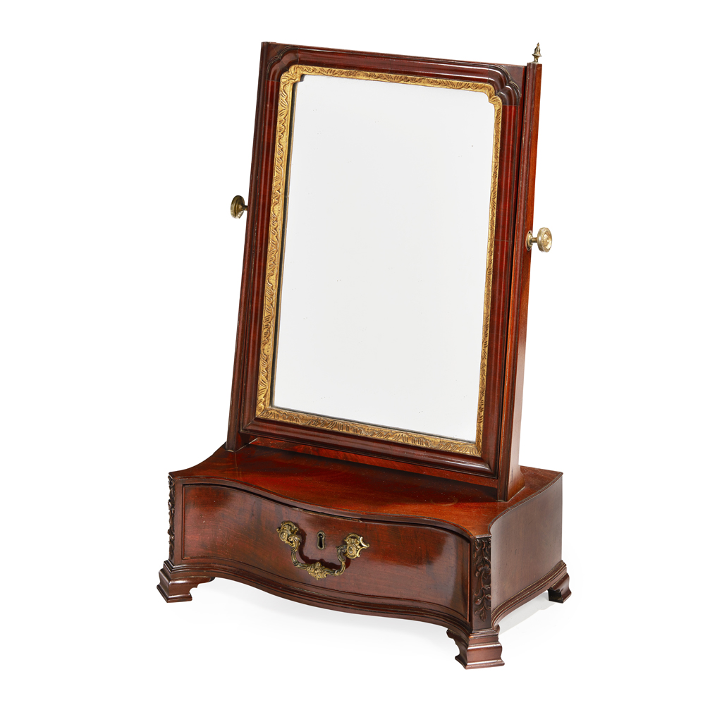 GOOD GEORGE III MAHOGANY SERPENTINE TOILET MIRROR