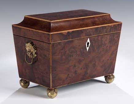 A George III burr yew tea caddy