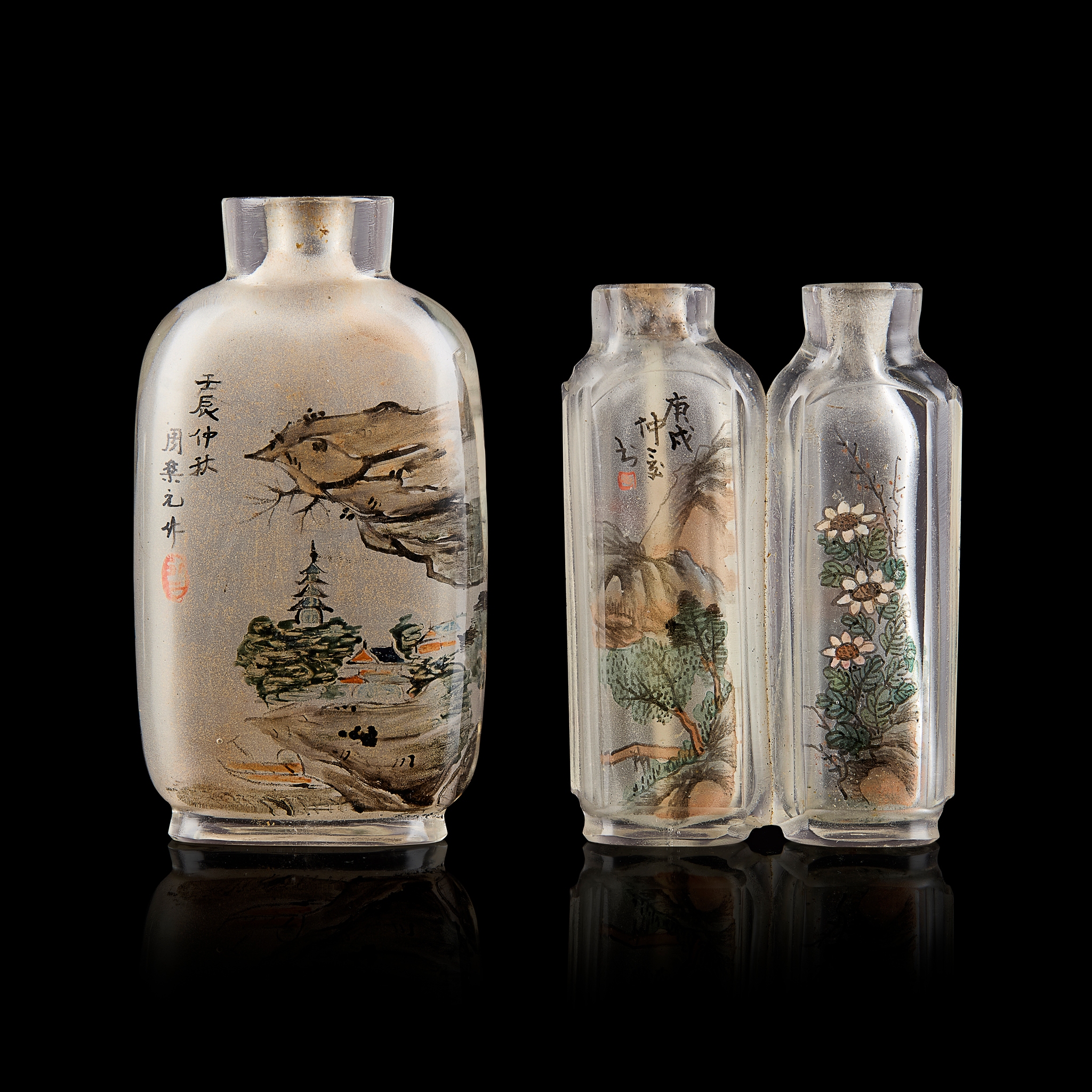 TWO CHINESE INSIDE-PAINTED GLASS SNUFF BOTTLES