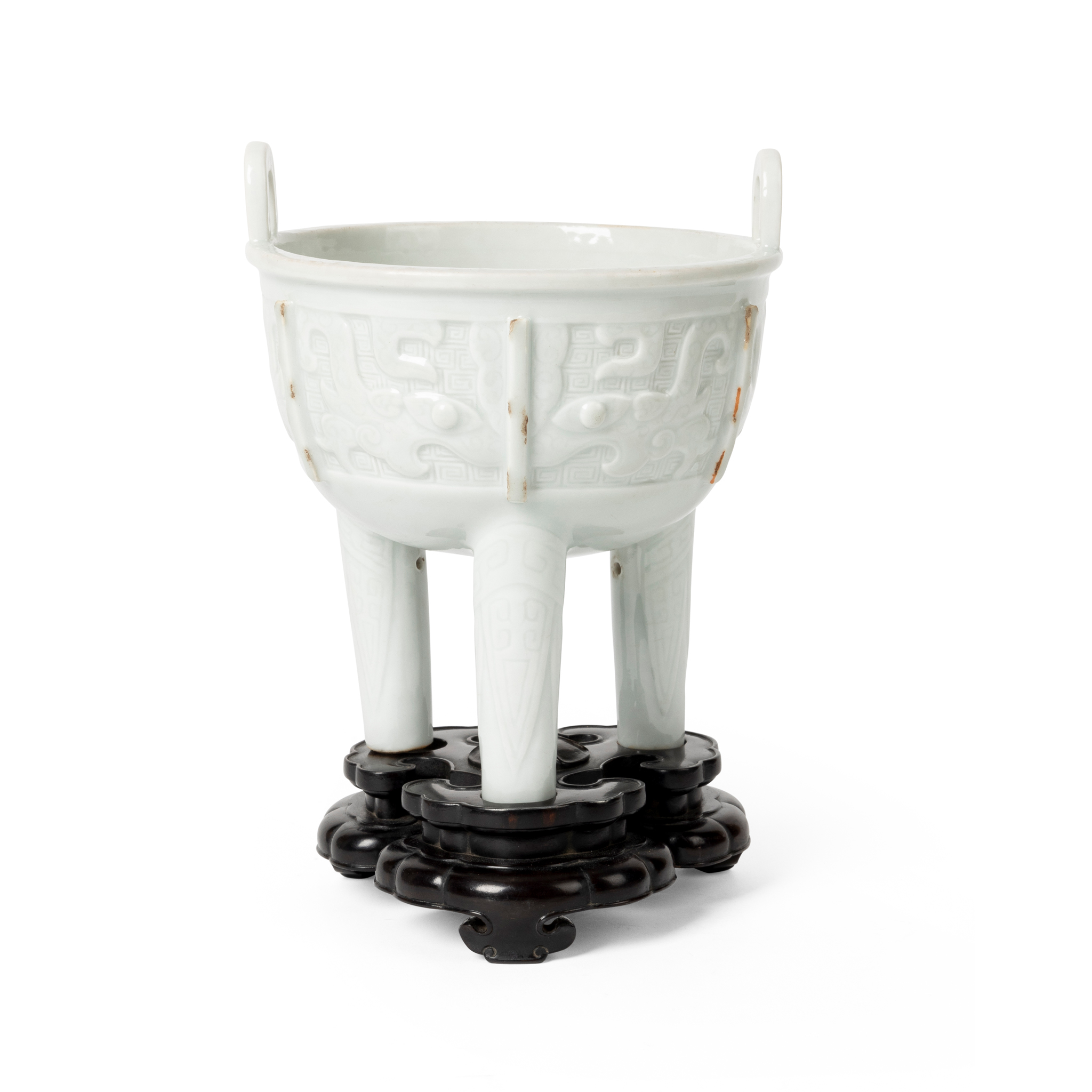 CHINESE ARCHAISTIC WHITE-GLAZED TRIPOD CENSER, DING