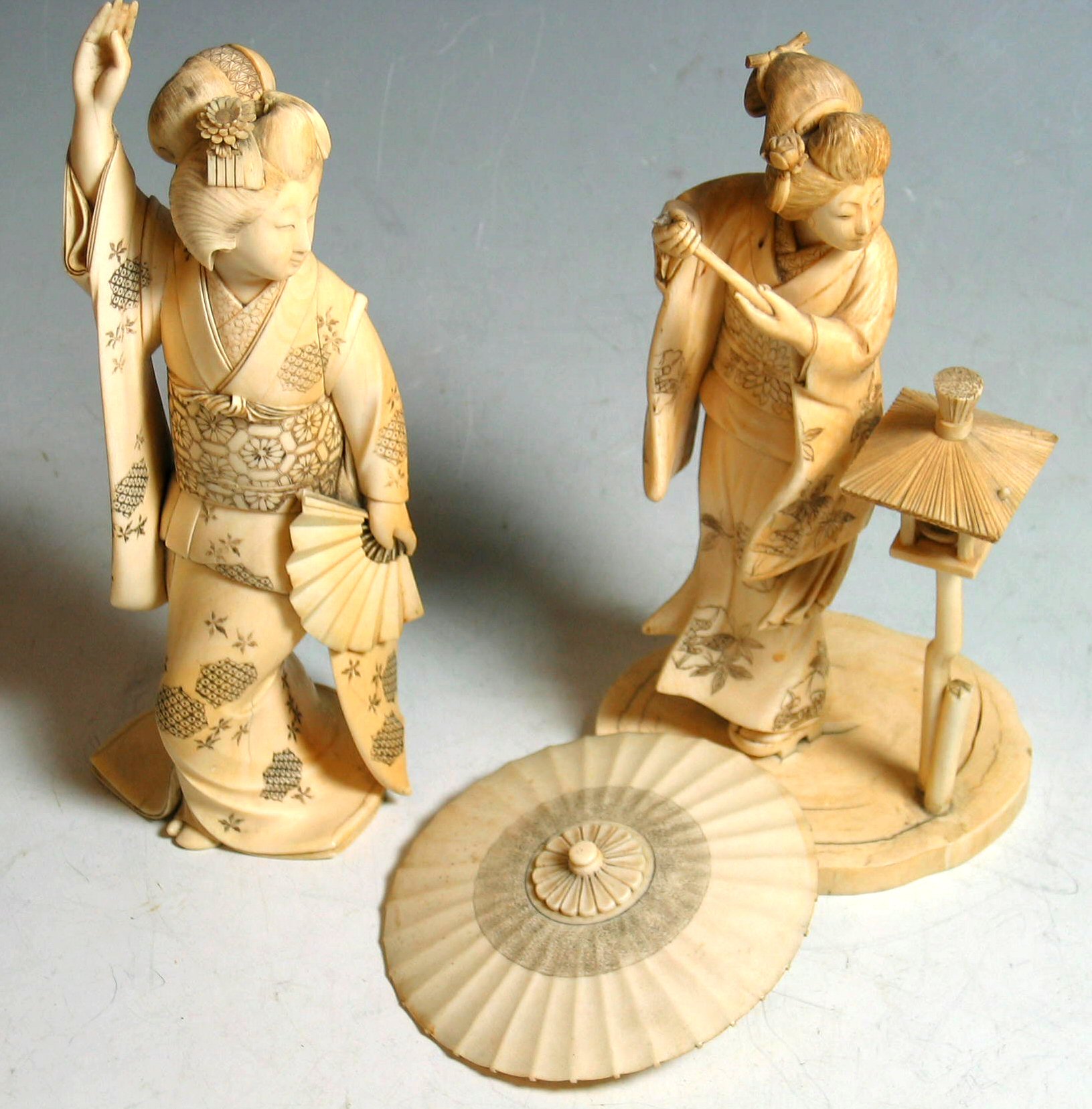 Two ivory female figures,