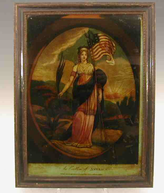 A collection of four early 19th century framed reverse painted prints on glass,