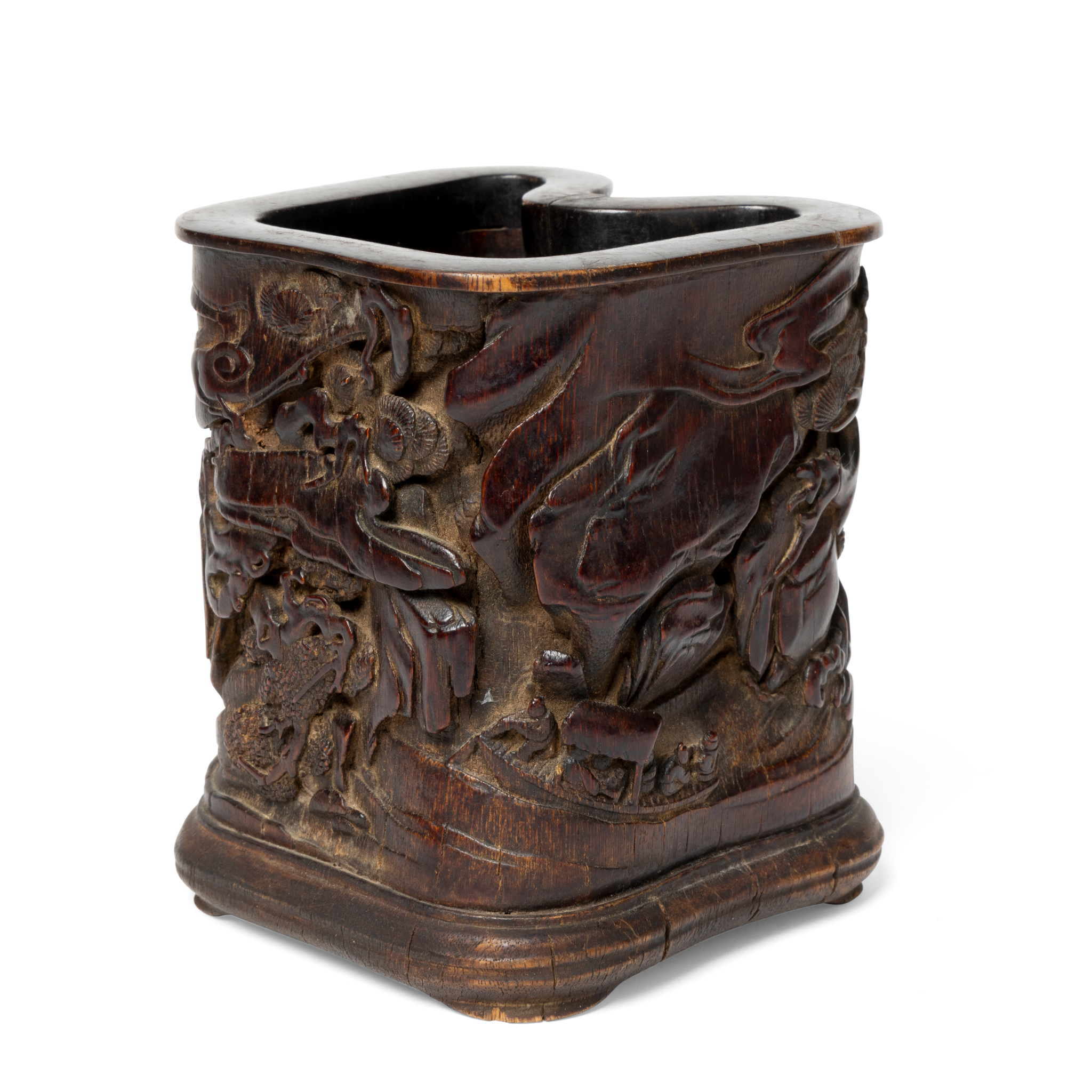 CHINESE CARVED WOODEN BRUSH POT