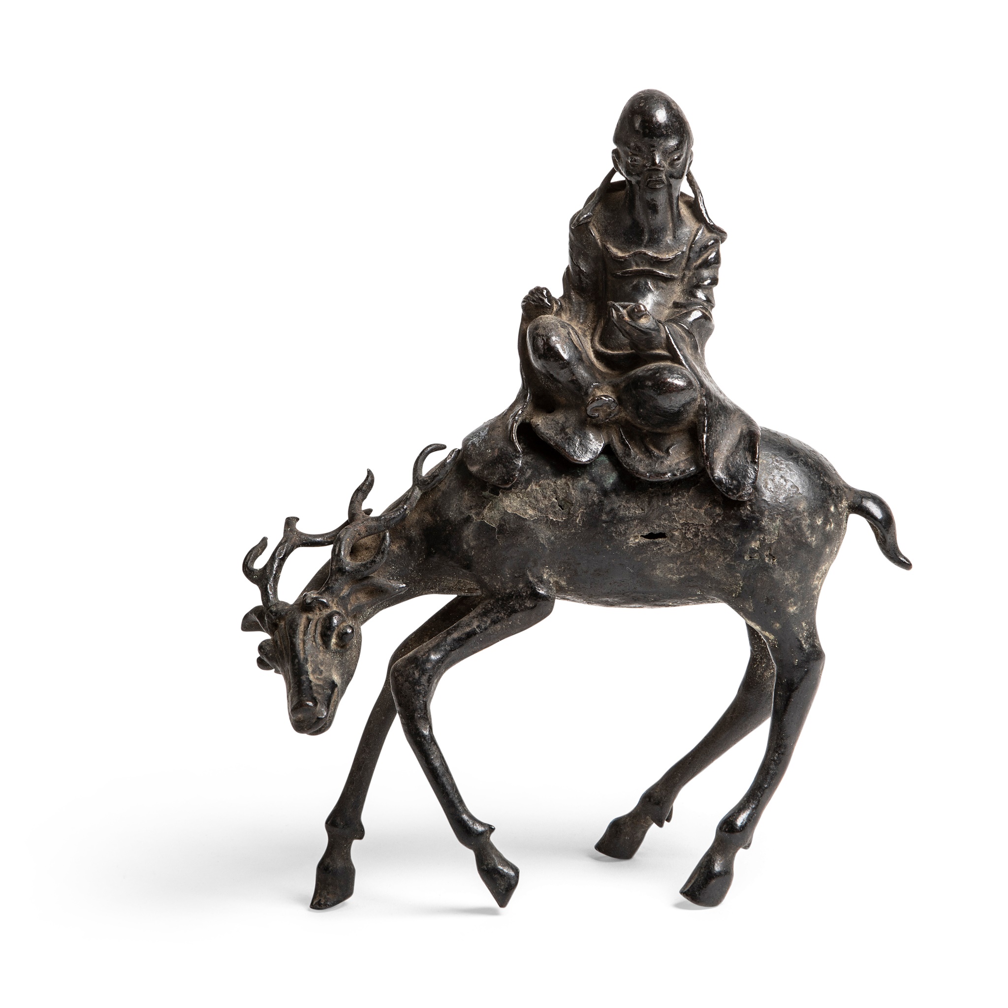 BRONZE INCENSE 'DEITY ON STAG' BURNER