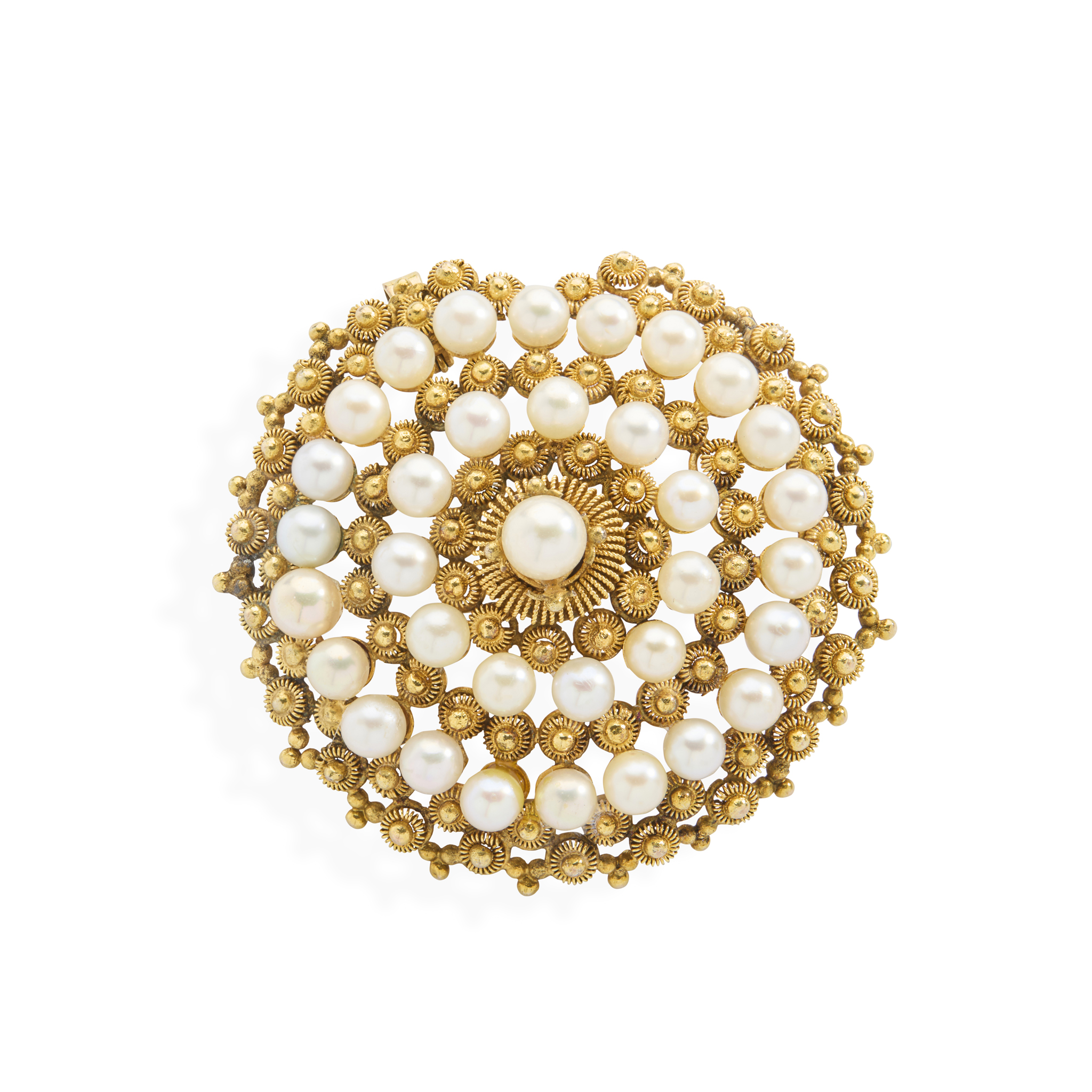 An Etruscan Revival style cultured pearl pendant