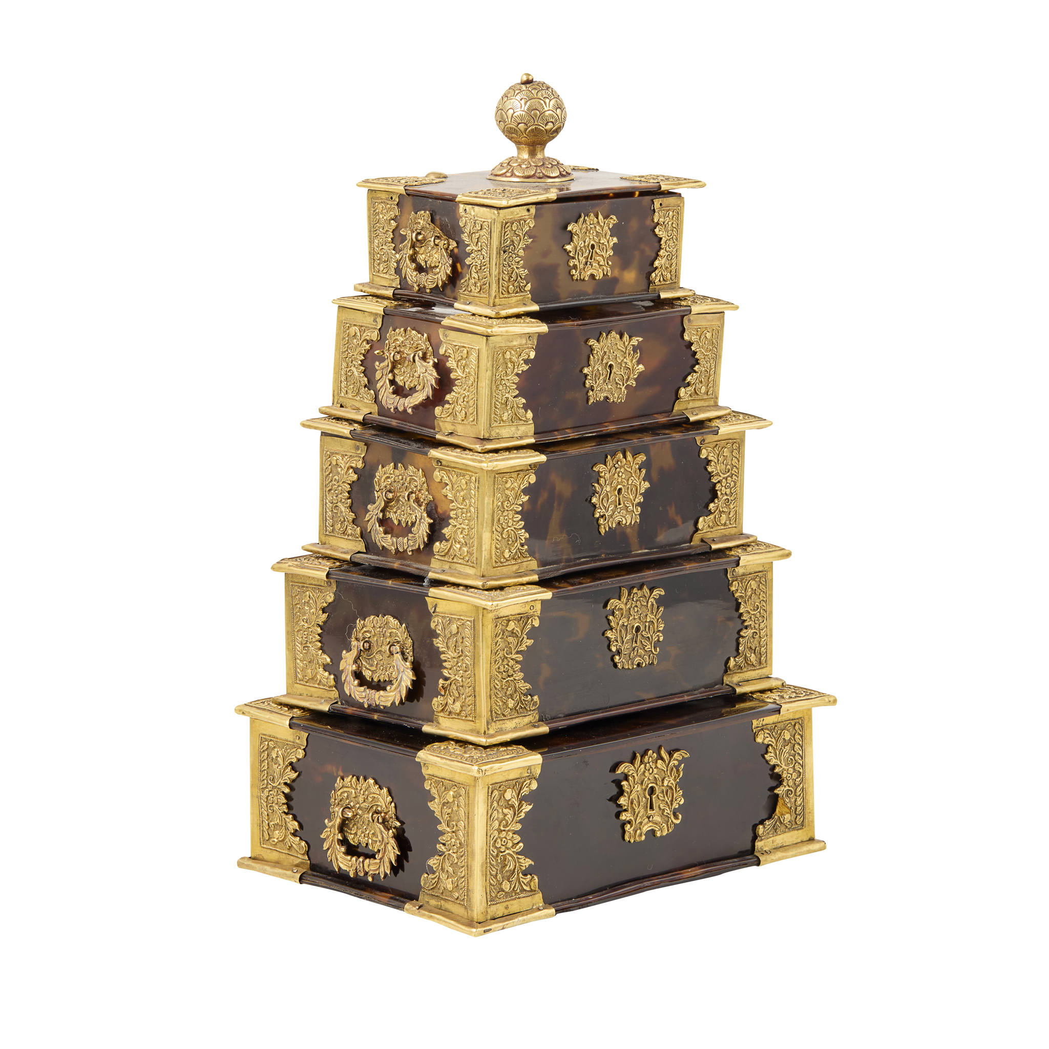 SET OF FIVE DUTCH COLONIAL INDONESIAN TORTOISESHELL SIRIH OR BETEL BOXES