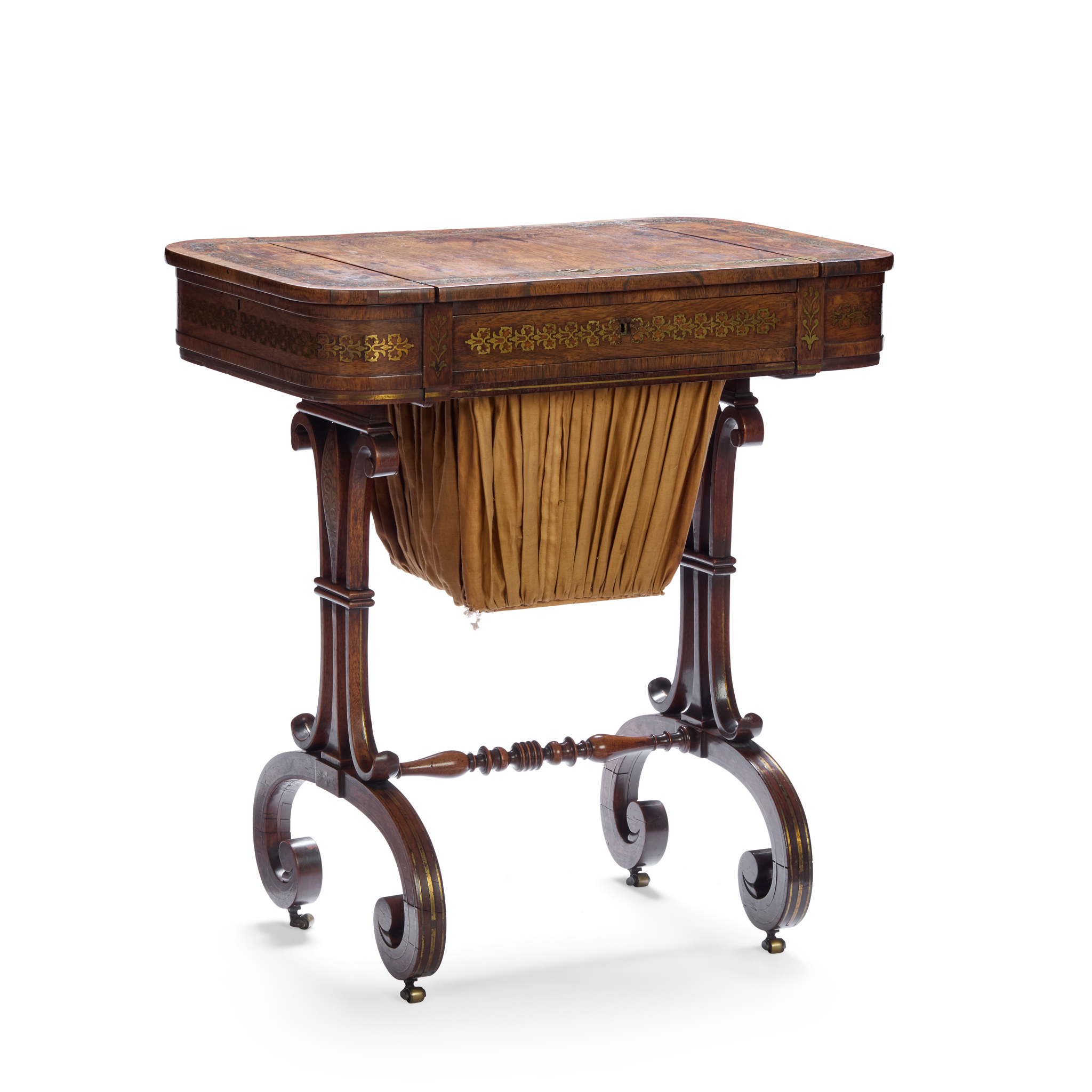 REGENCY ROSEWOOD AND BRASS INLAID WORK TABLE