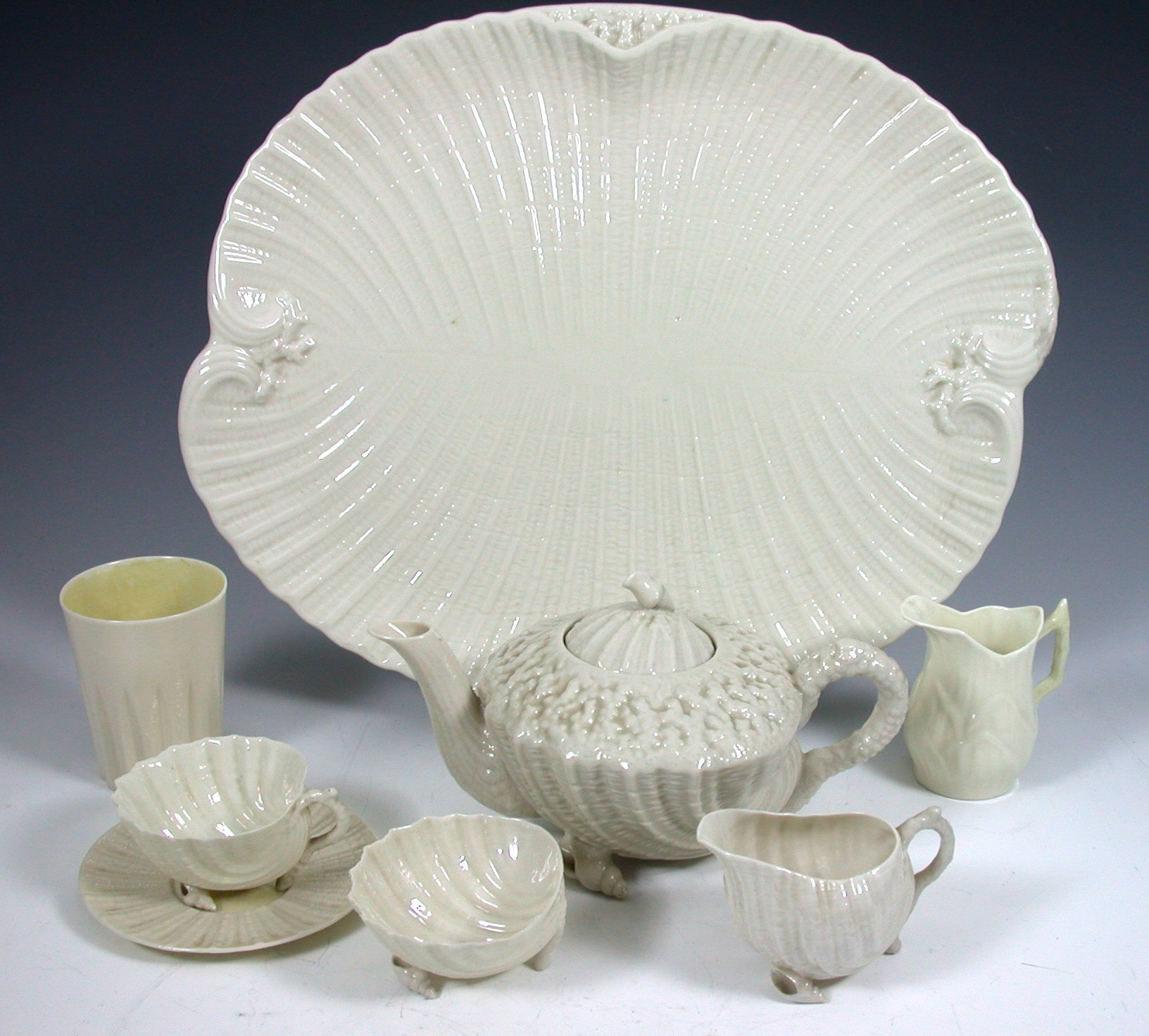 A Belleek second period 'Neptune' part tea service,