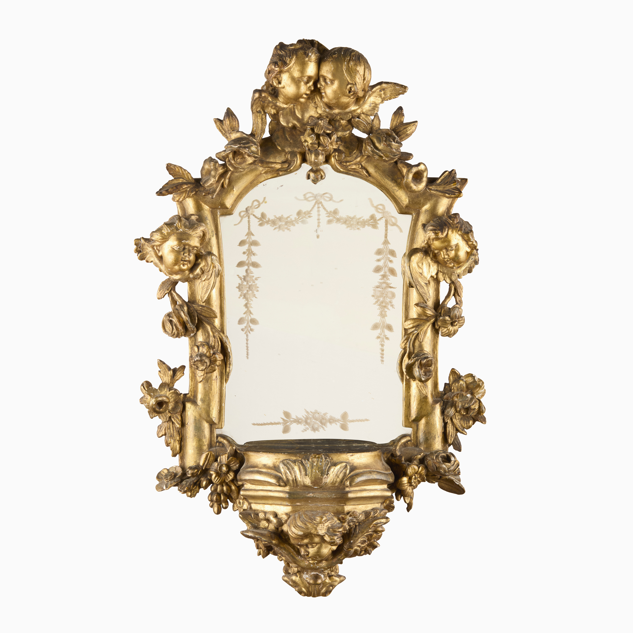 SMALL ITALIAN CARVED GILTWOOD AND GESSO MIRROR