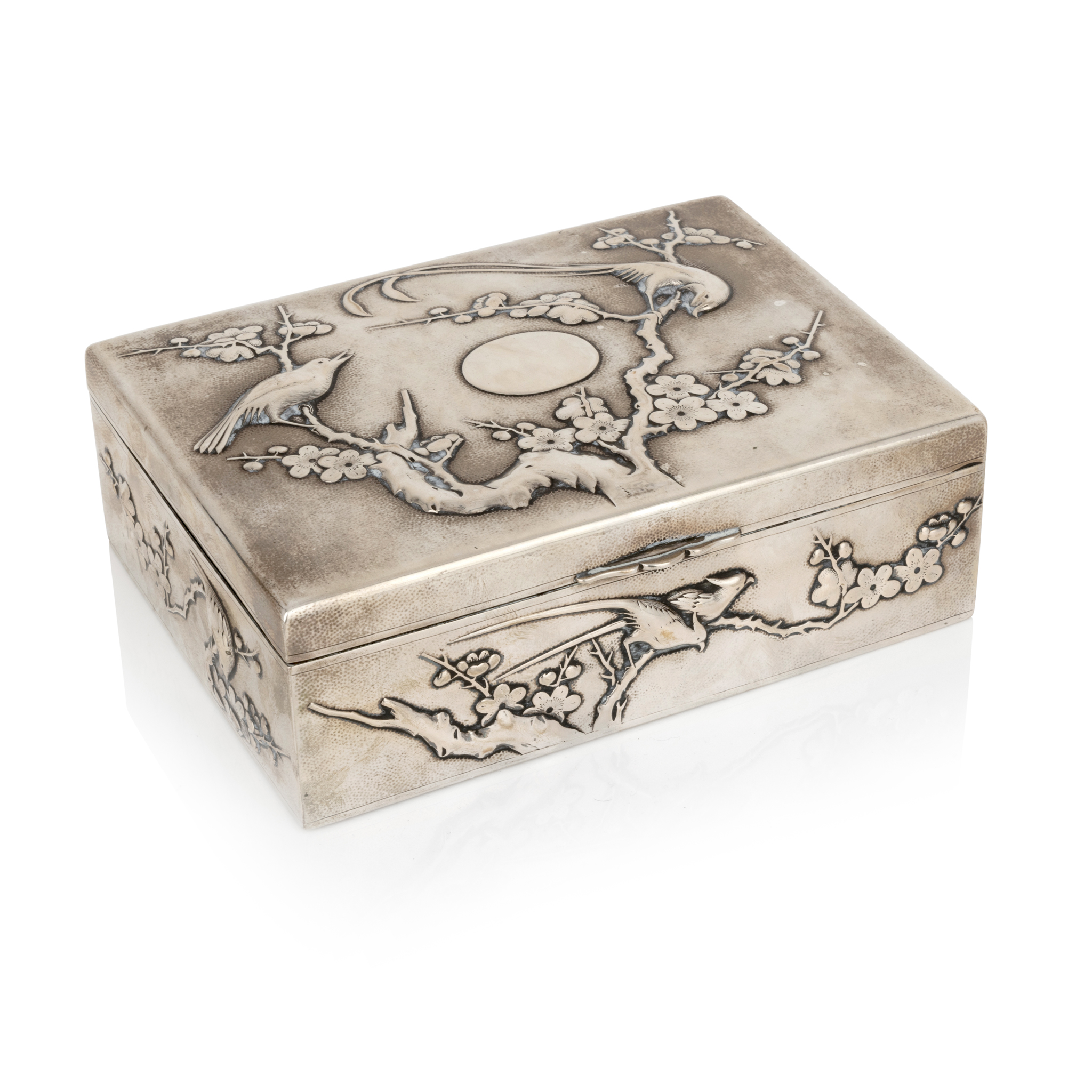 CHINESE EXPORT SILVER 'BIRD AND FLOWER' RECTANGULAR BOX