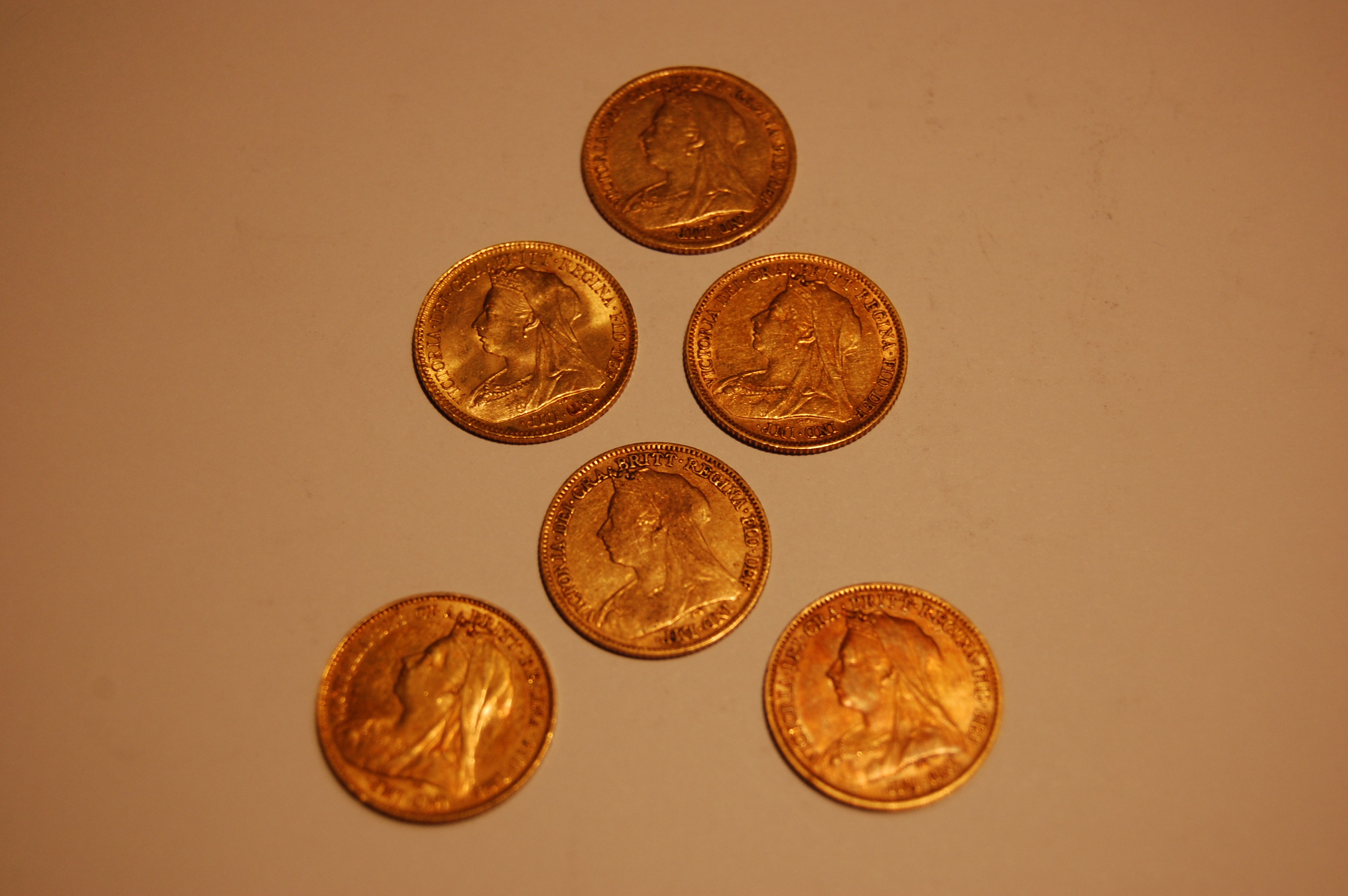 A group of old head Victorian half sovereigns