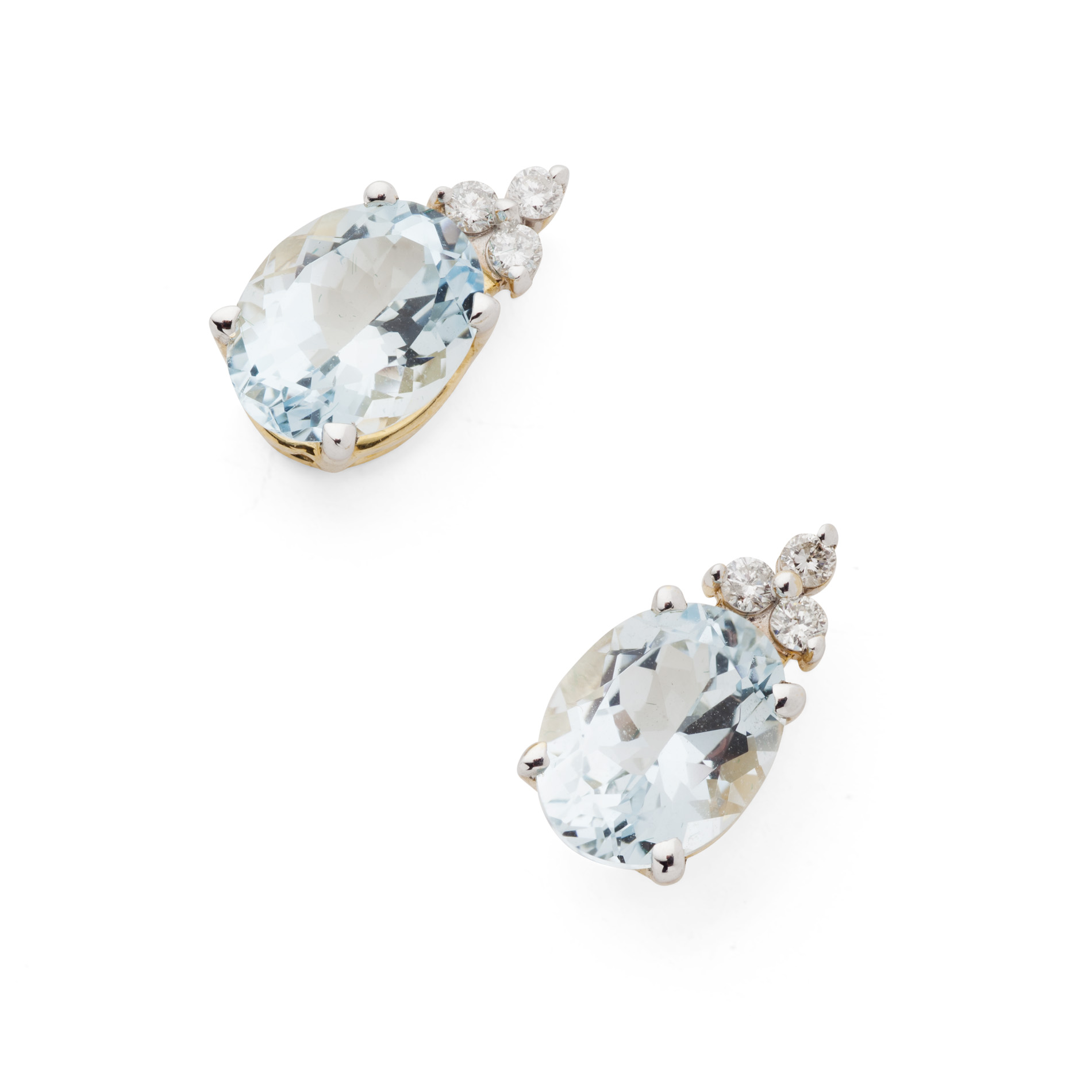A pair of aquamarine and diamond set ear studs