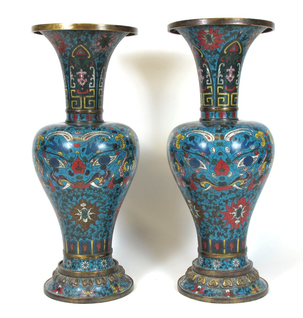 PAIR OF CHINESE CLOISONNE ENAMEL VASES