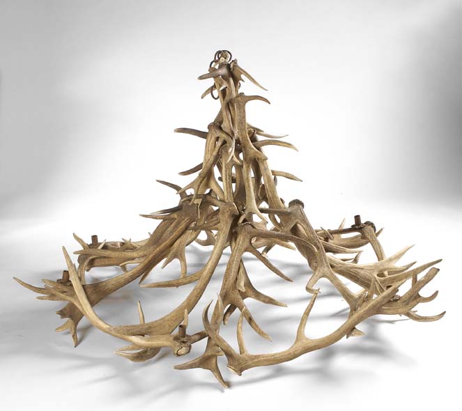 A large six-light antler chandelier