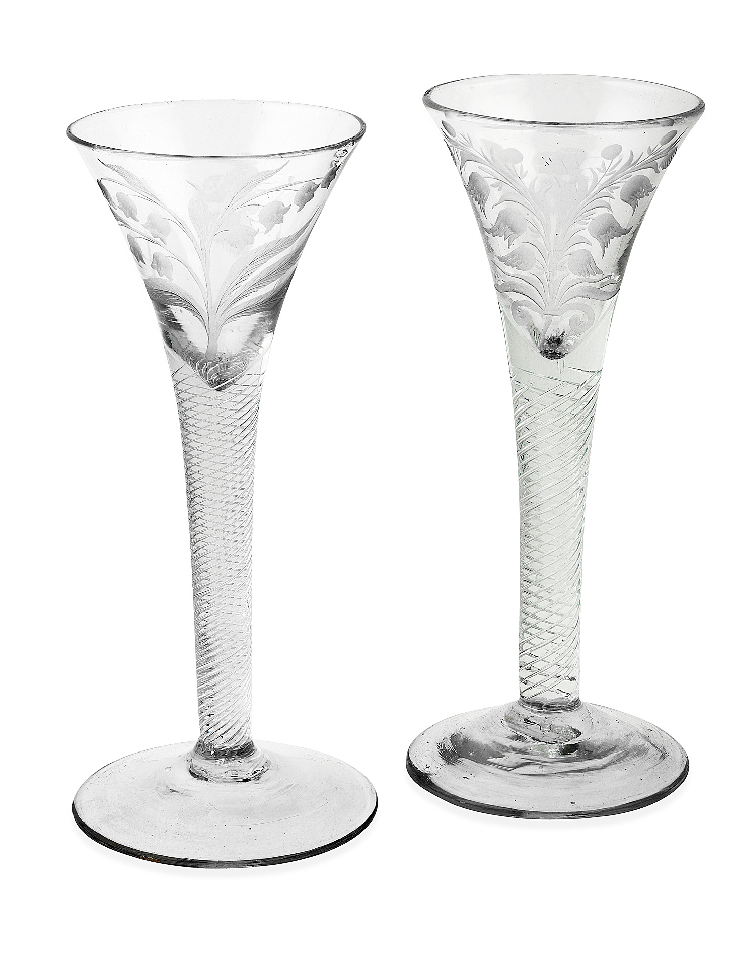 A matched pair of mid 18th century Jacobite wine glasses