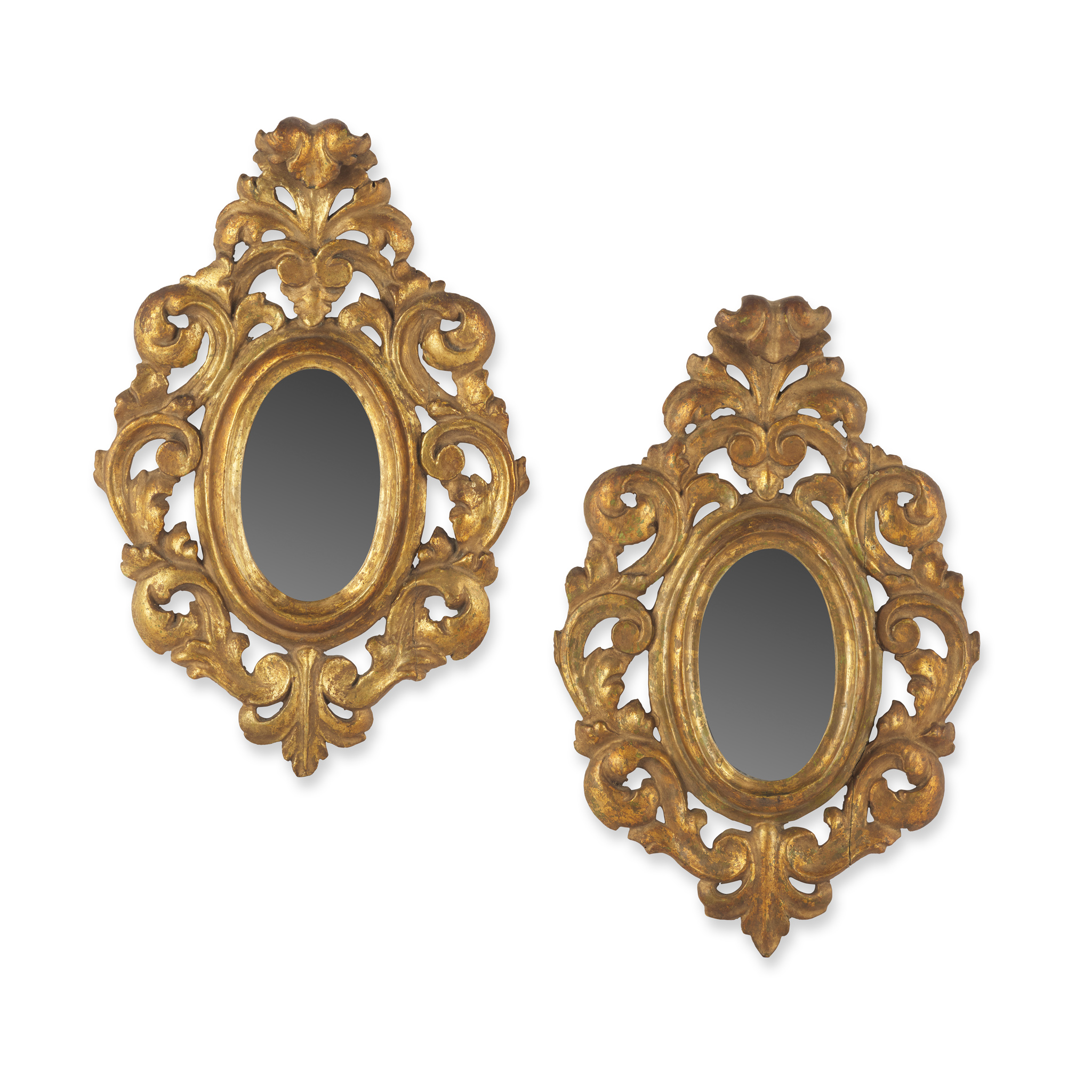 PAIR OF SMALL SPANISH GILTWOOD MIRRORS