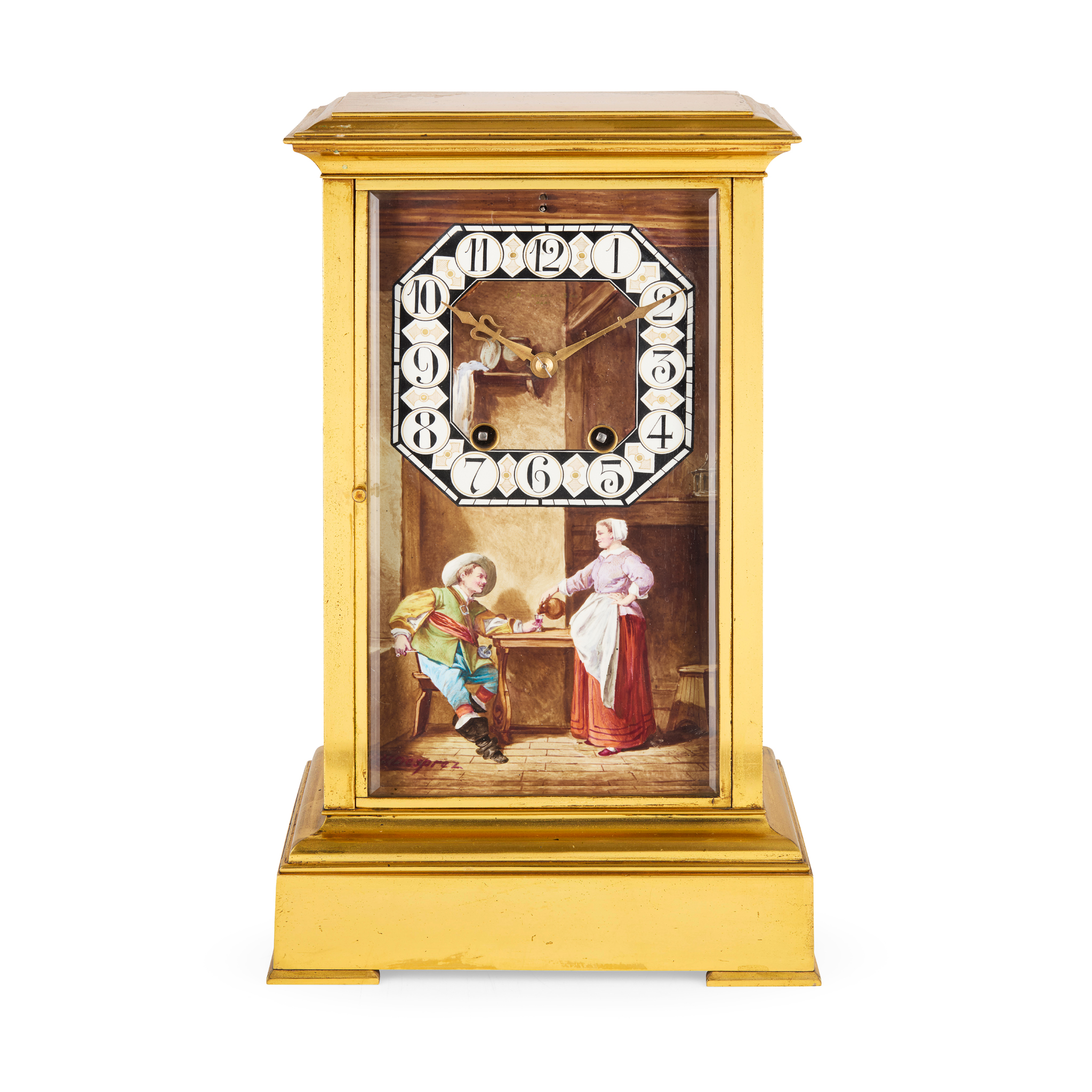 FRENCH PORCELAIN AND GILT BRASS MANTEL CLOCK