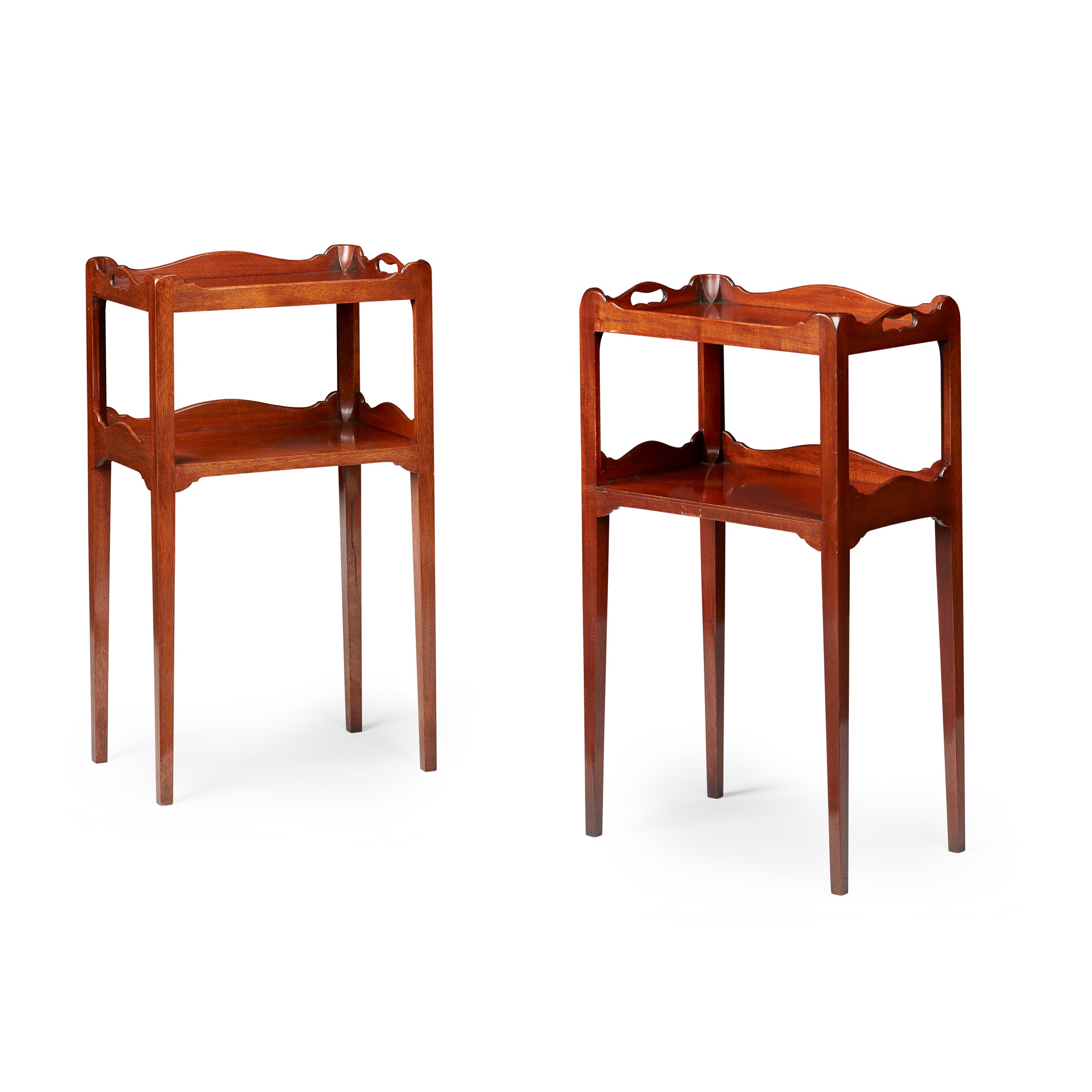 PAIR OF GEORGIAN STYLE MAHOGANY TRAY-TOP SIDE TABLES, ARTHUR BRETT & SONS, NORWICH