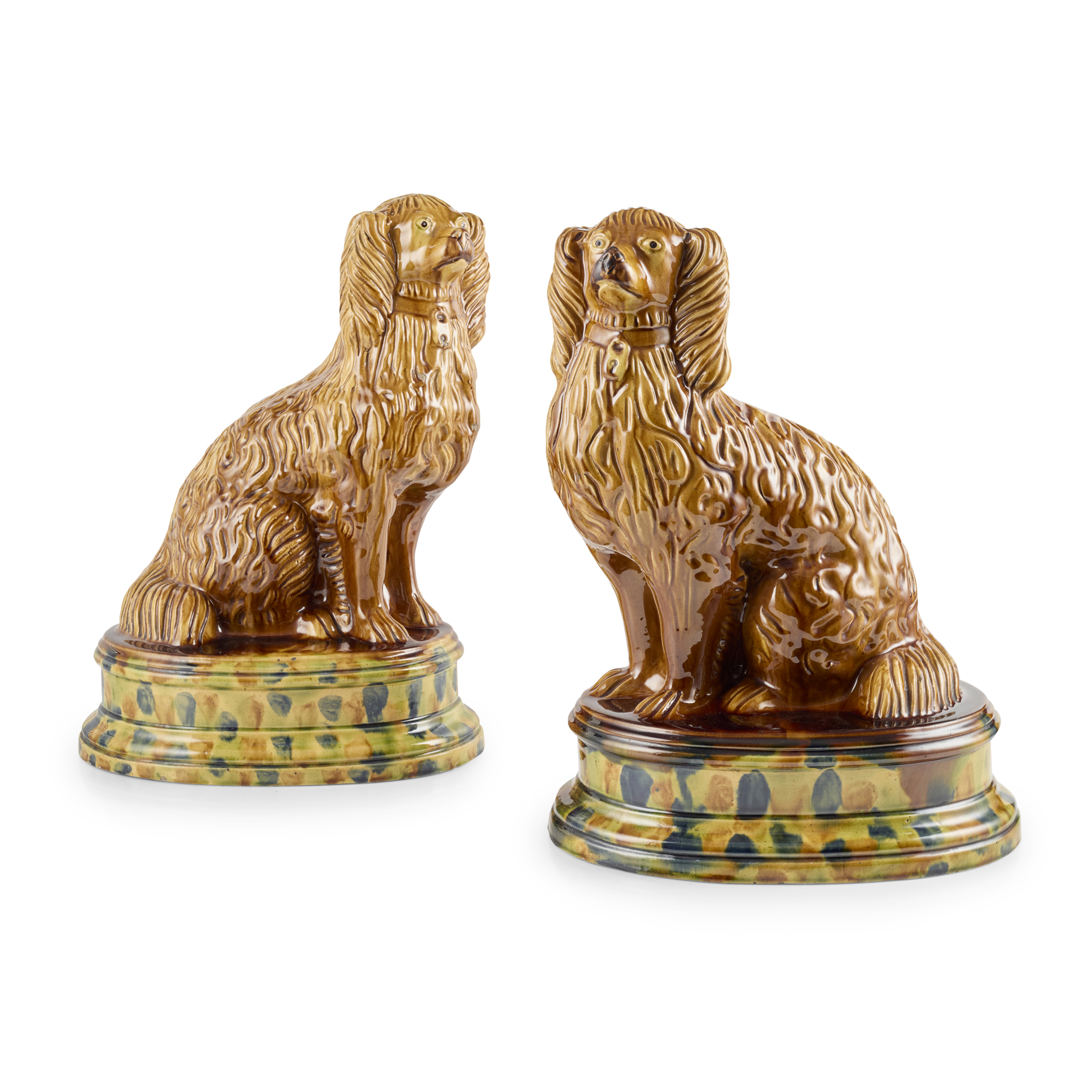 PAIR OF LARGE SCOTTISH FIFE POTTERY FIREPLACE SPANIELS