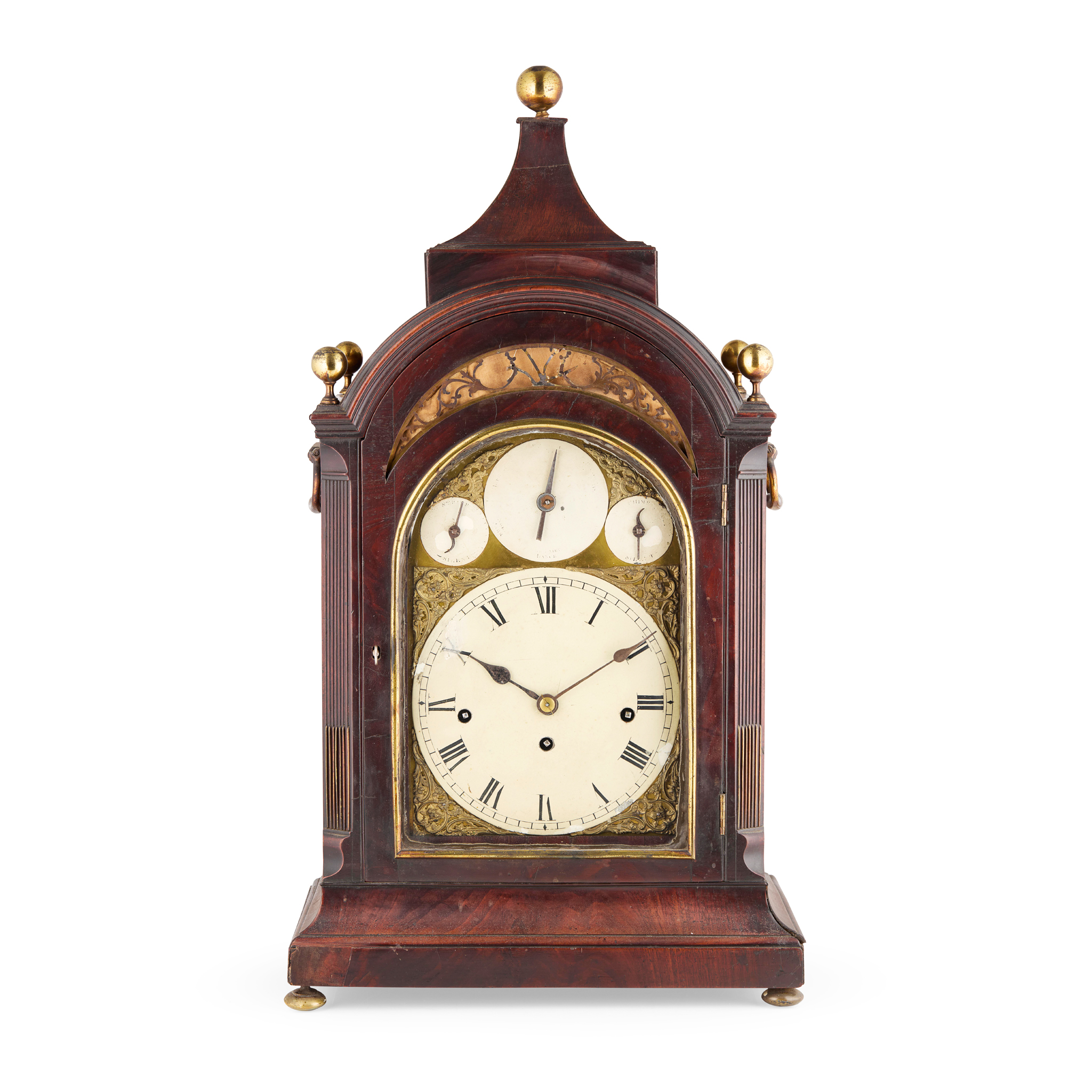 GEORGE III MAHOGANY MUSICAL TABLE CLOCK