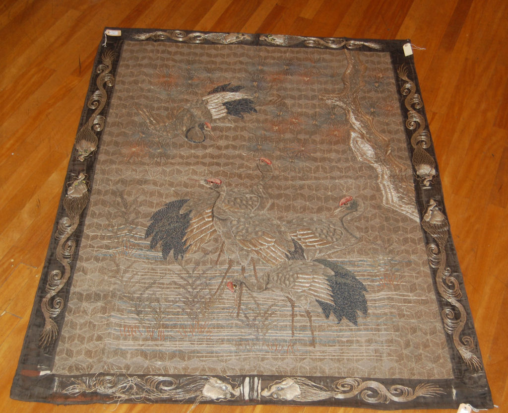A large 19th century Japanese metal thread panel