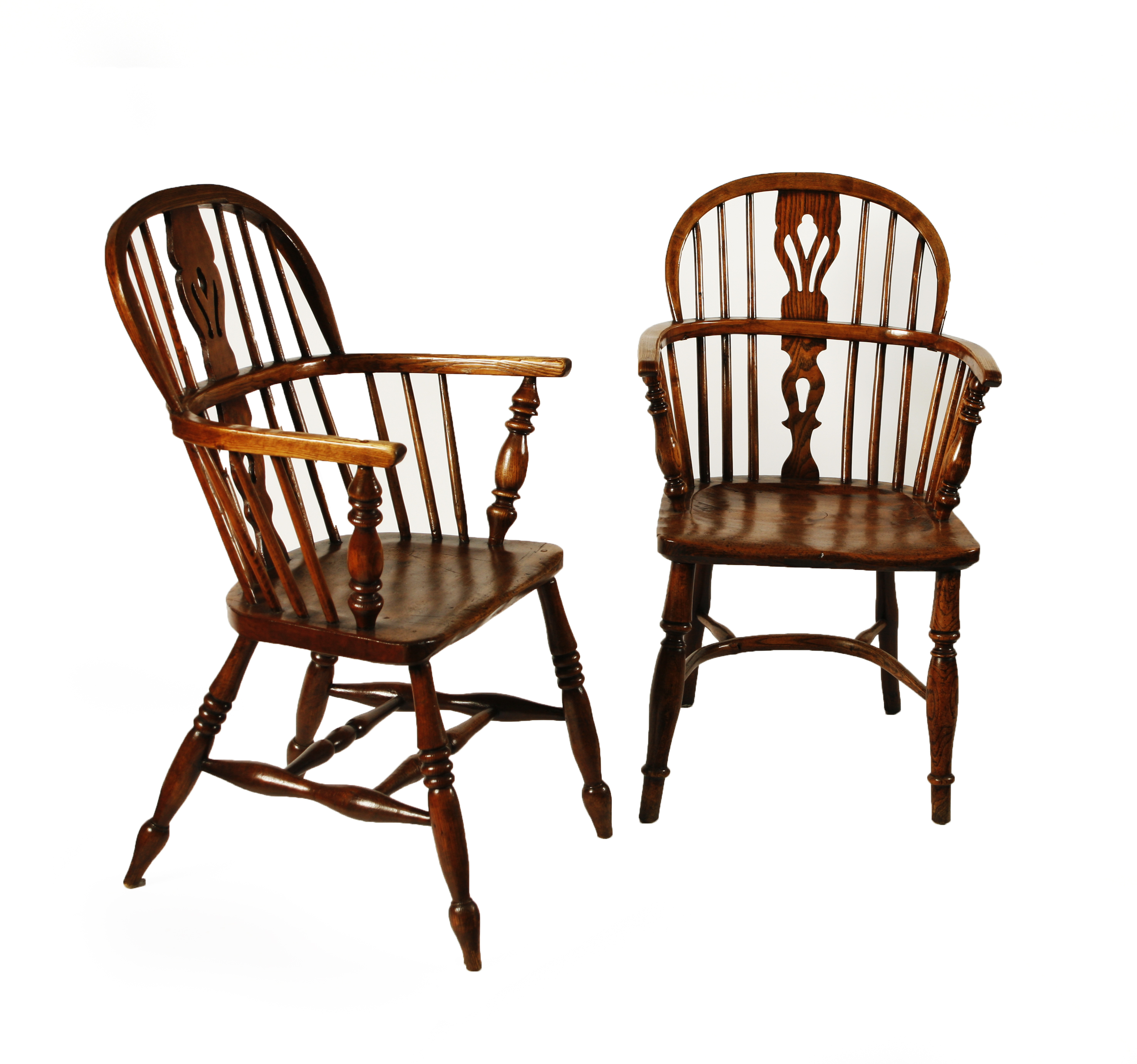 MATCHED SET OF SIX ELM AND ASH WINDSOR ARMCHAIRS