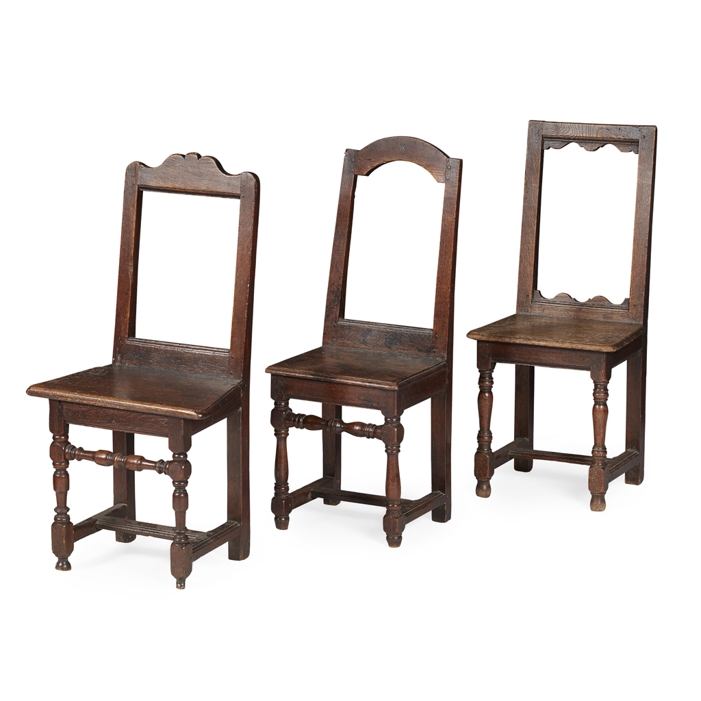 THREE OAK BACK STOOLS, PROBABLY SCOTTISH