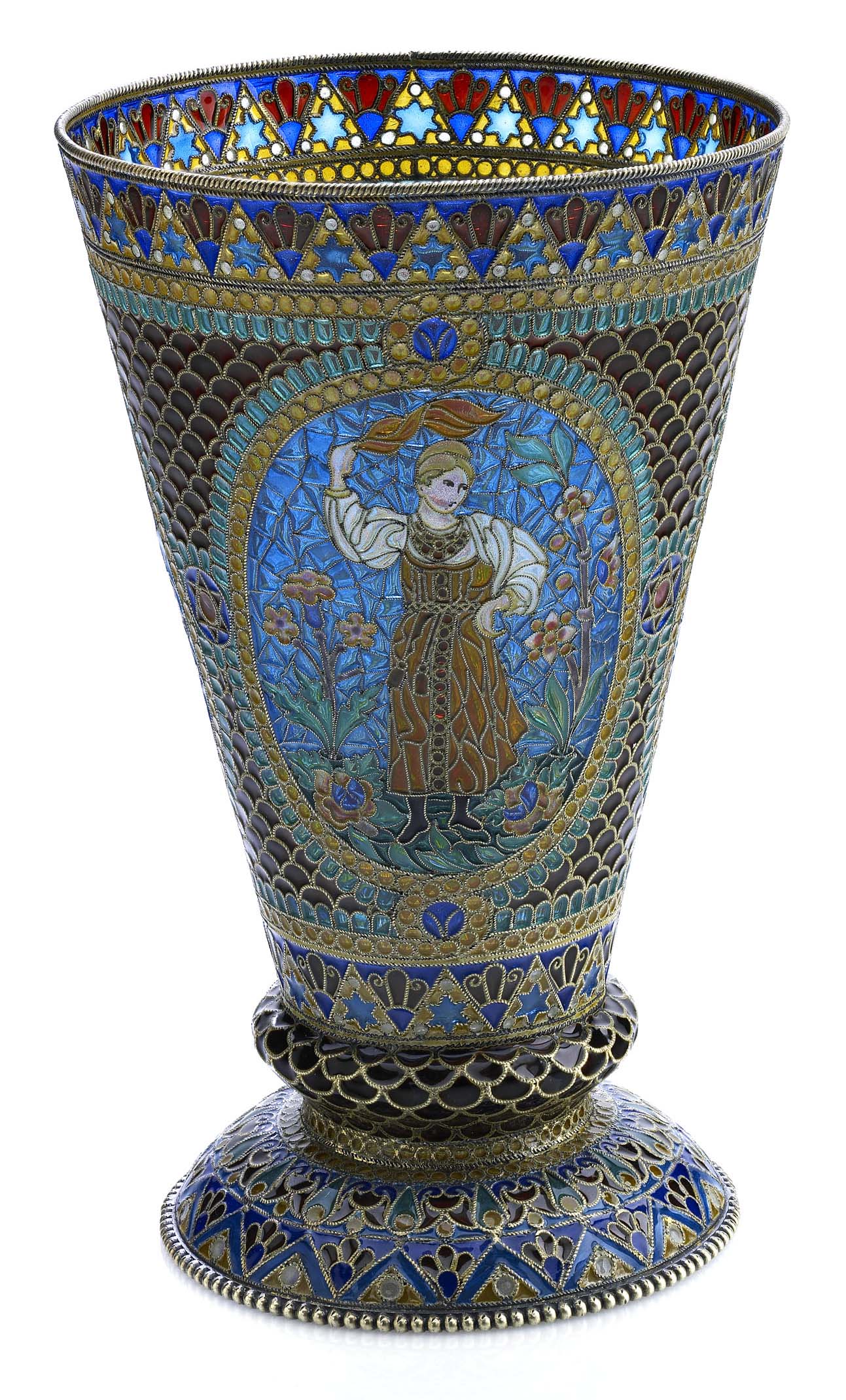 A Russian silver-gilt and plique-à-jour enamel cup