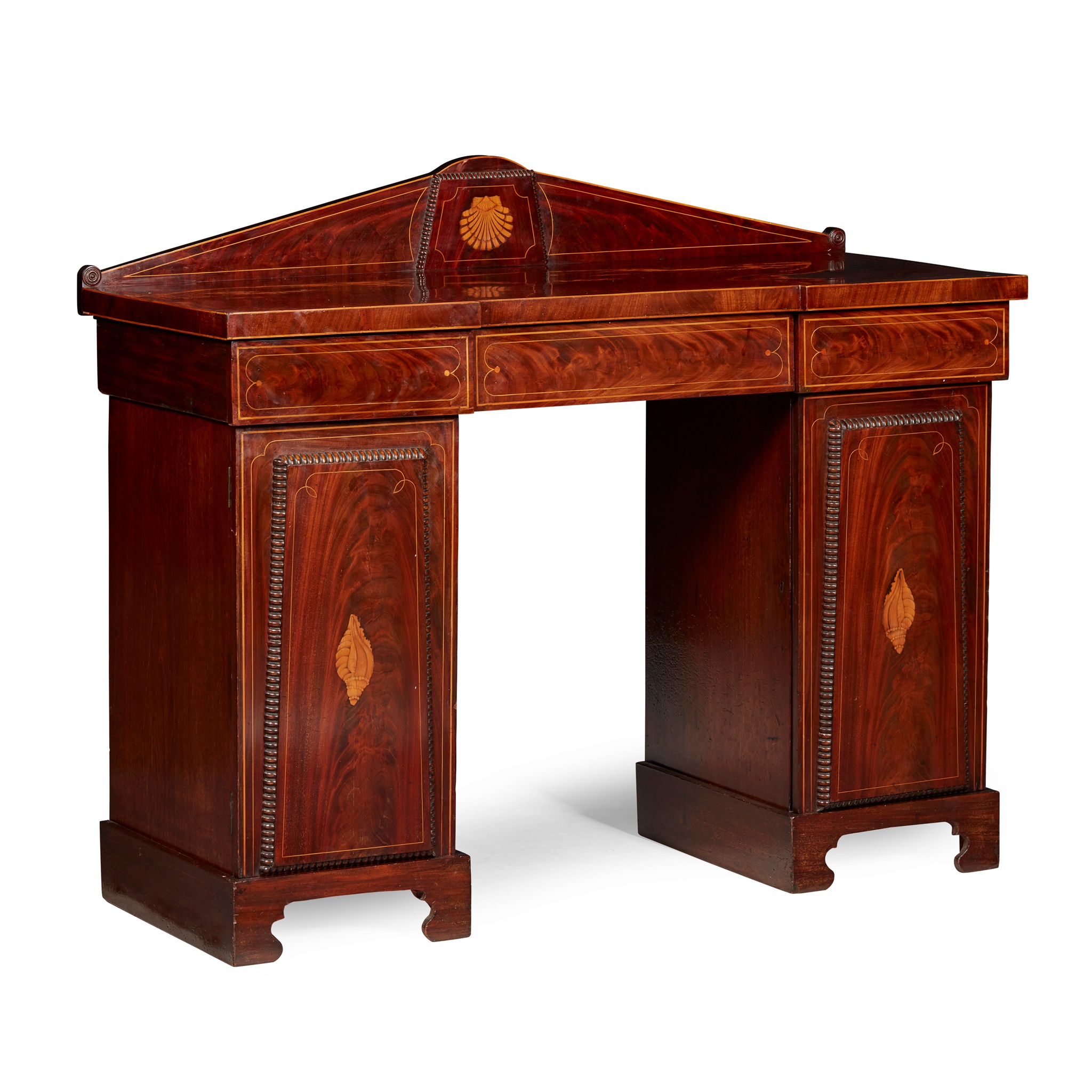REGENCY MAHOGANY INLAID PEDESTAL SIDEBOARD