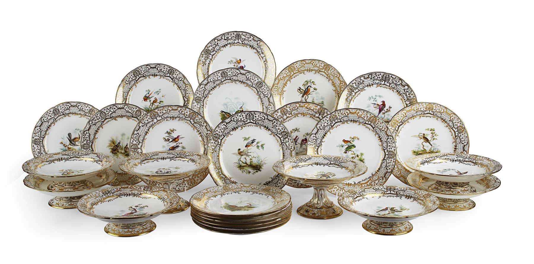 ENGLISH PORCELAIN ORNITHOLOGICAL PART DESSERT SERVICE