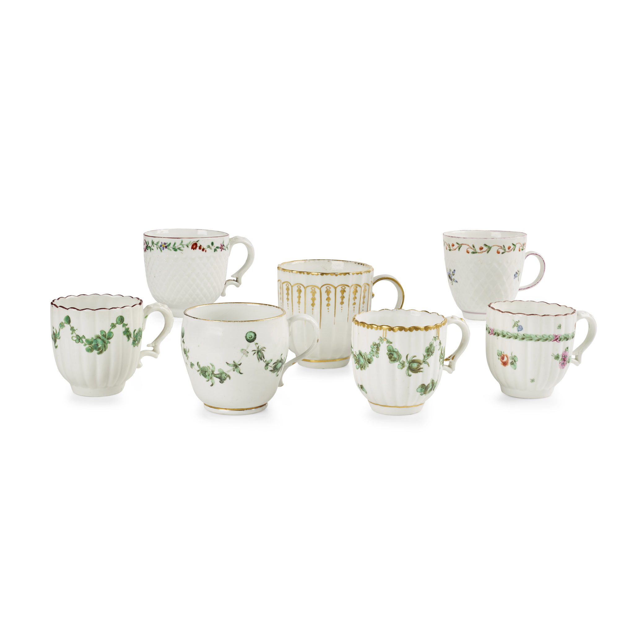 SEVEN BRISTOL PORCELAIN COFFEE CUPS
