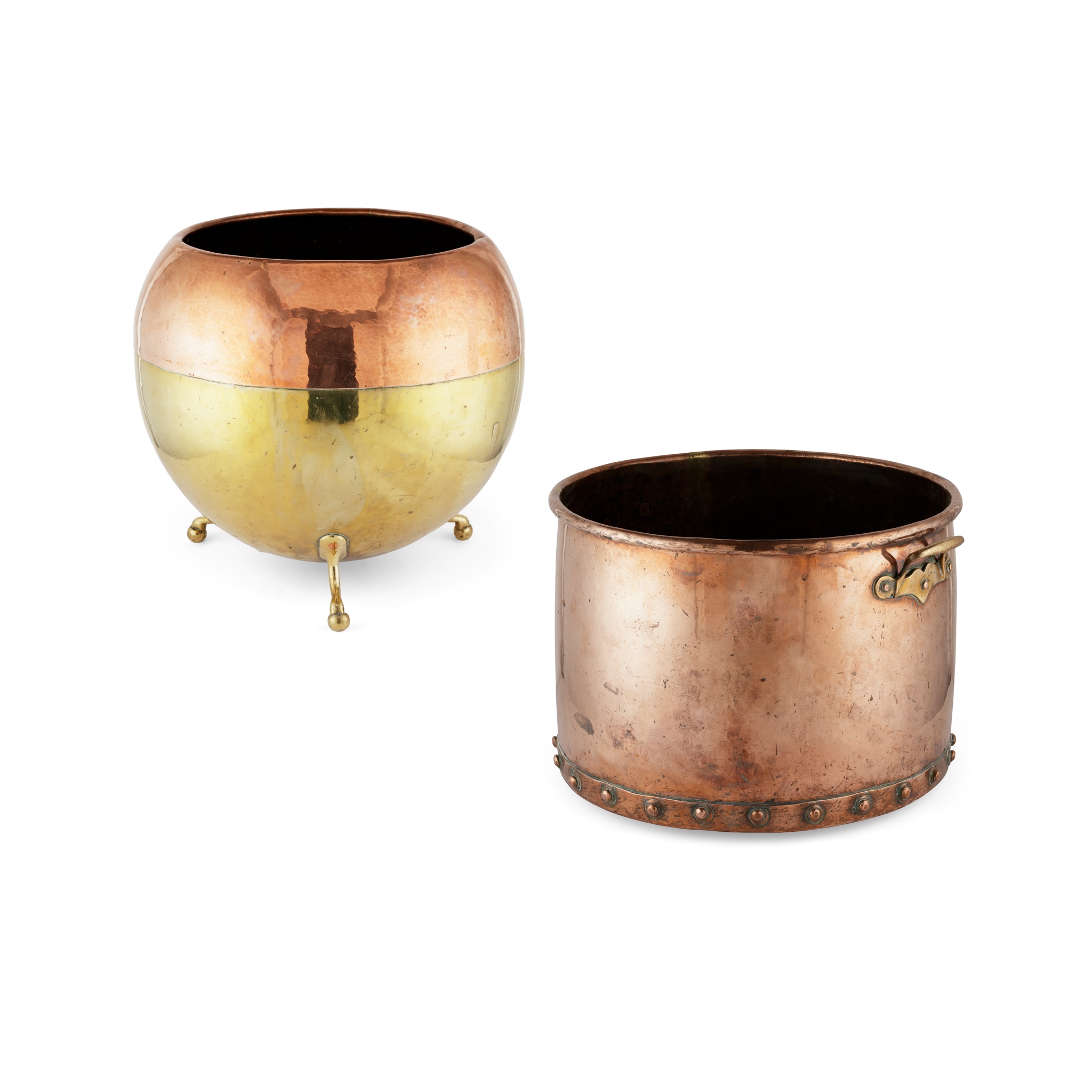 TWO COPPER LOG BUCKETS