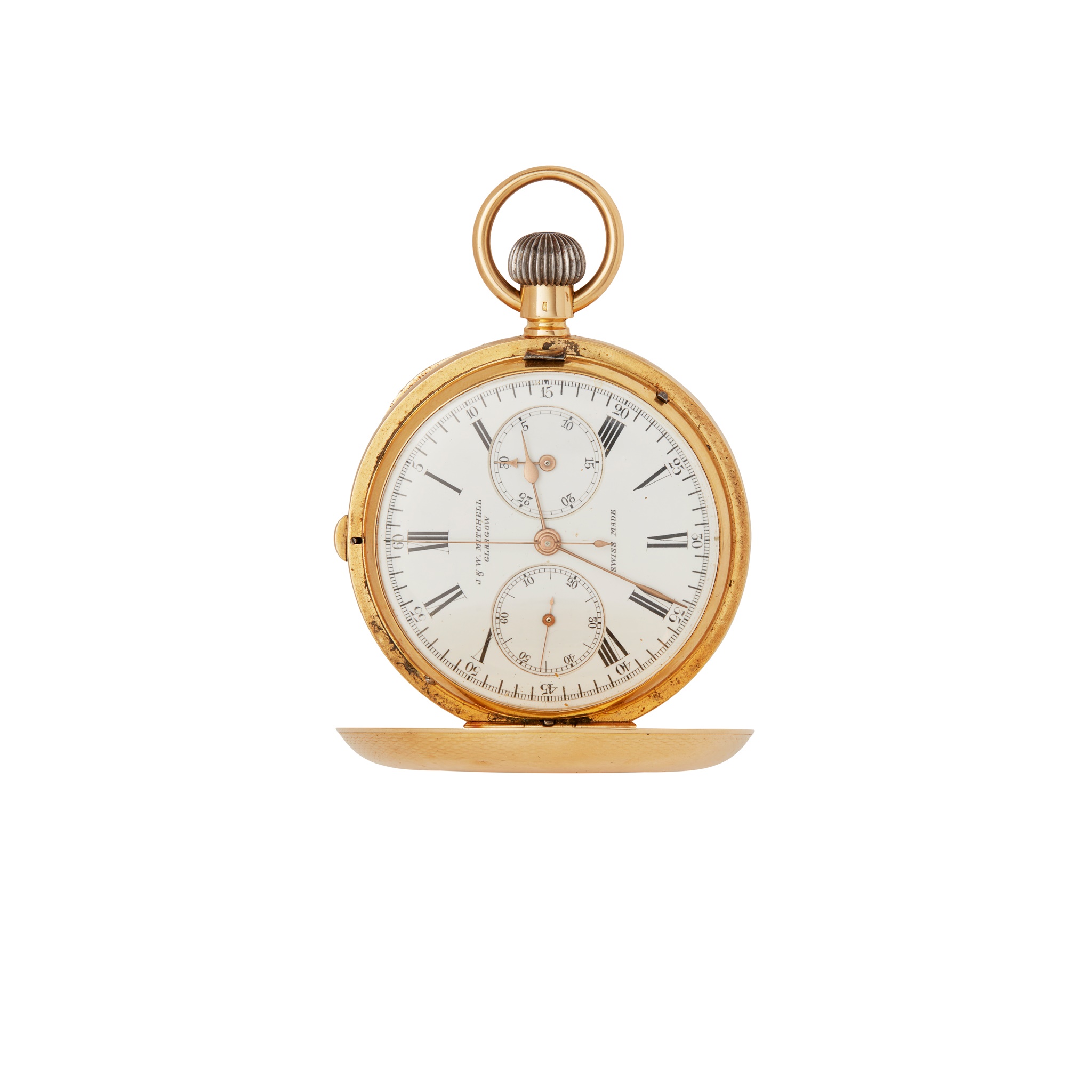 J & W. Mitchell Glasgow, retailer: An 18ct gold hunter-cased gentleman’s chronograph