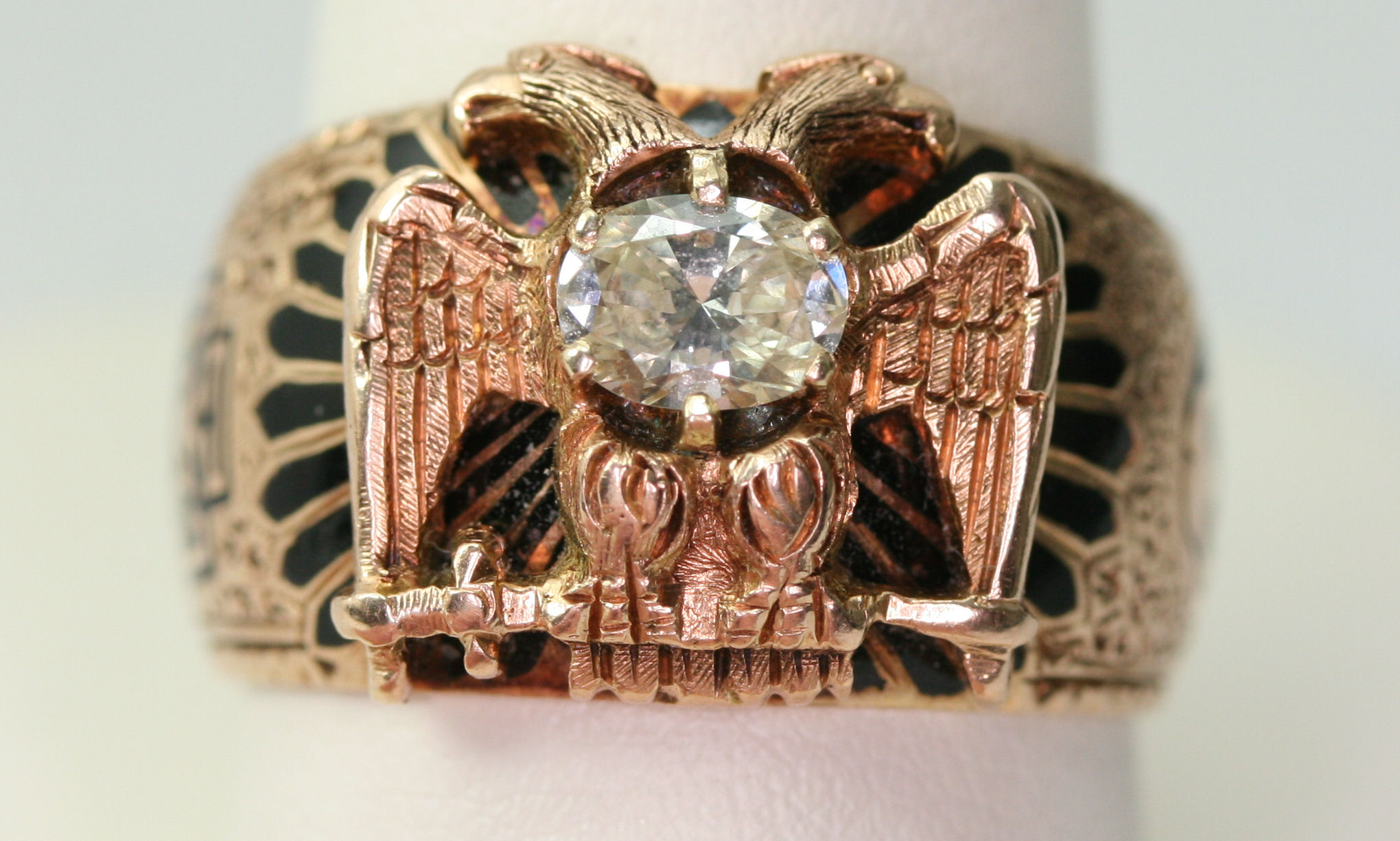 An Edwardian gold, diamond set and enamelled Scottish Rite ring