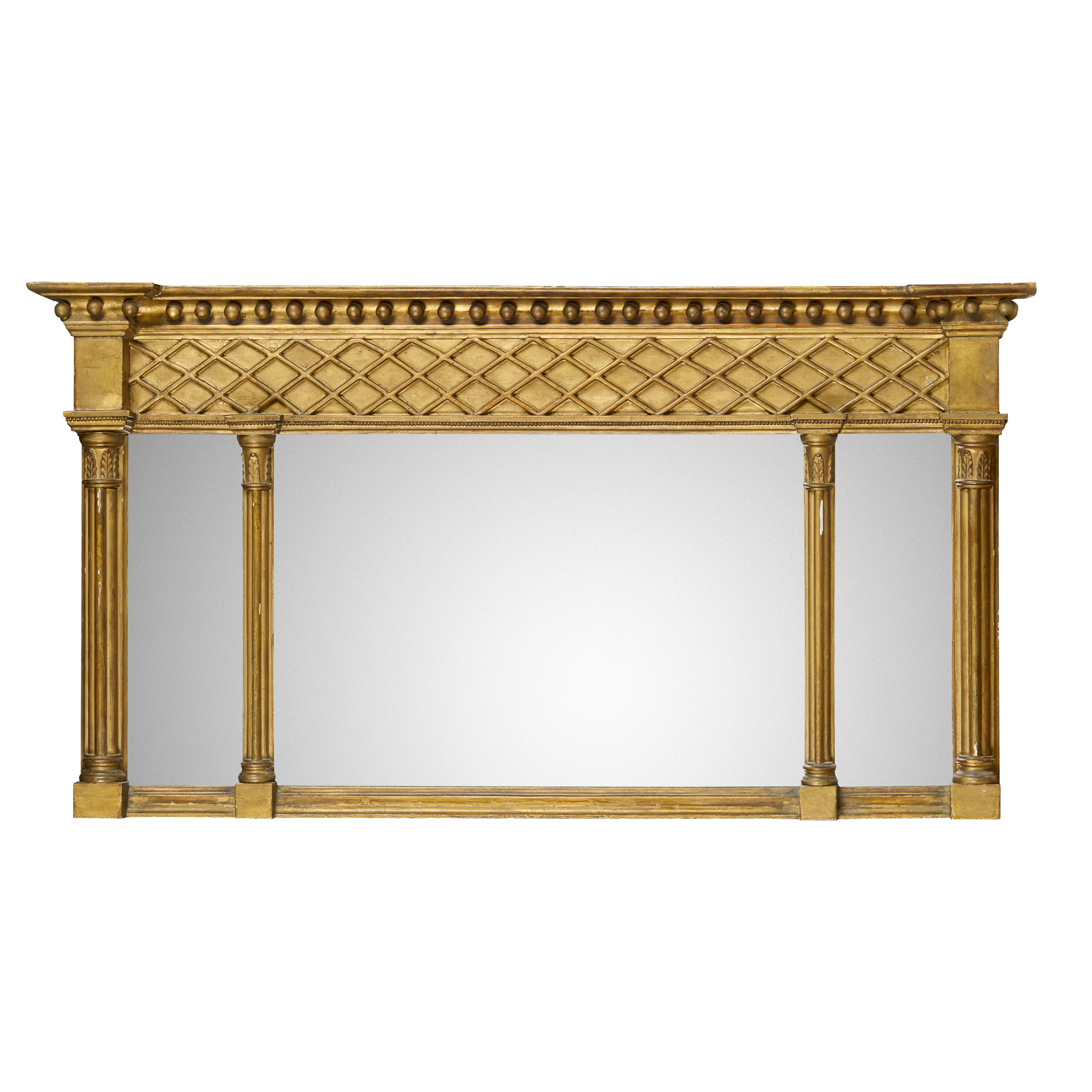 REGENCY GILTWOOD TRIPLE PLATE OVERMANTEL MIRROR