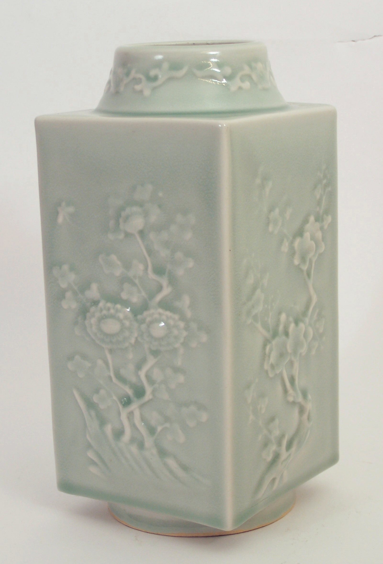 A Chinese square section celadon vase, Yongzheng mark, probably period,