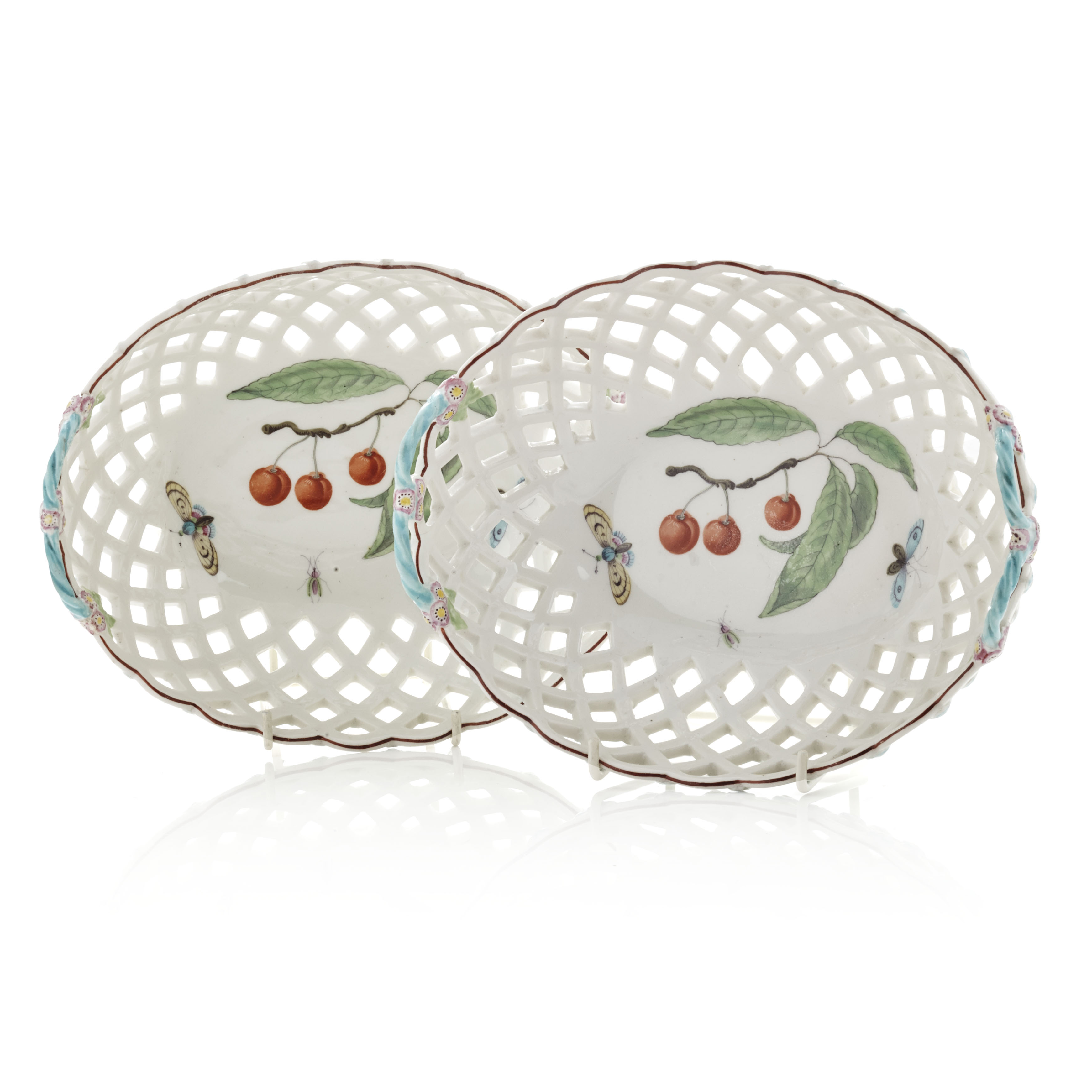 PAIR OF DERBY TWIN-HANDLED PORCELAIN BASKETS