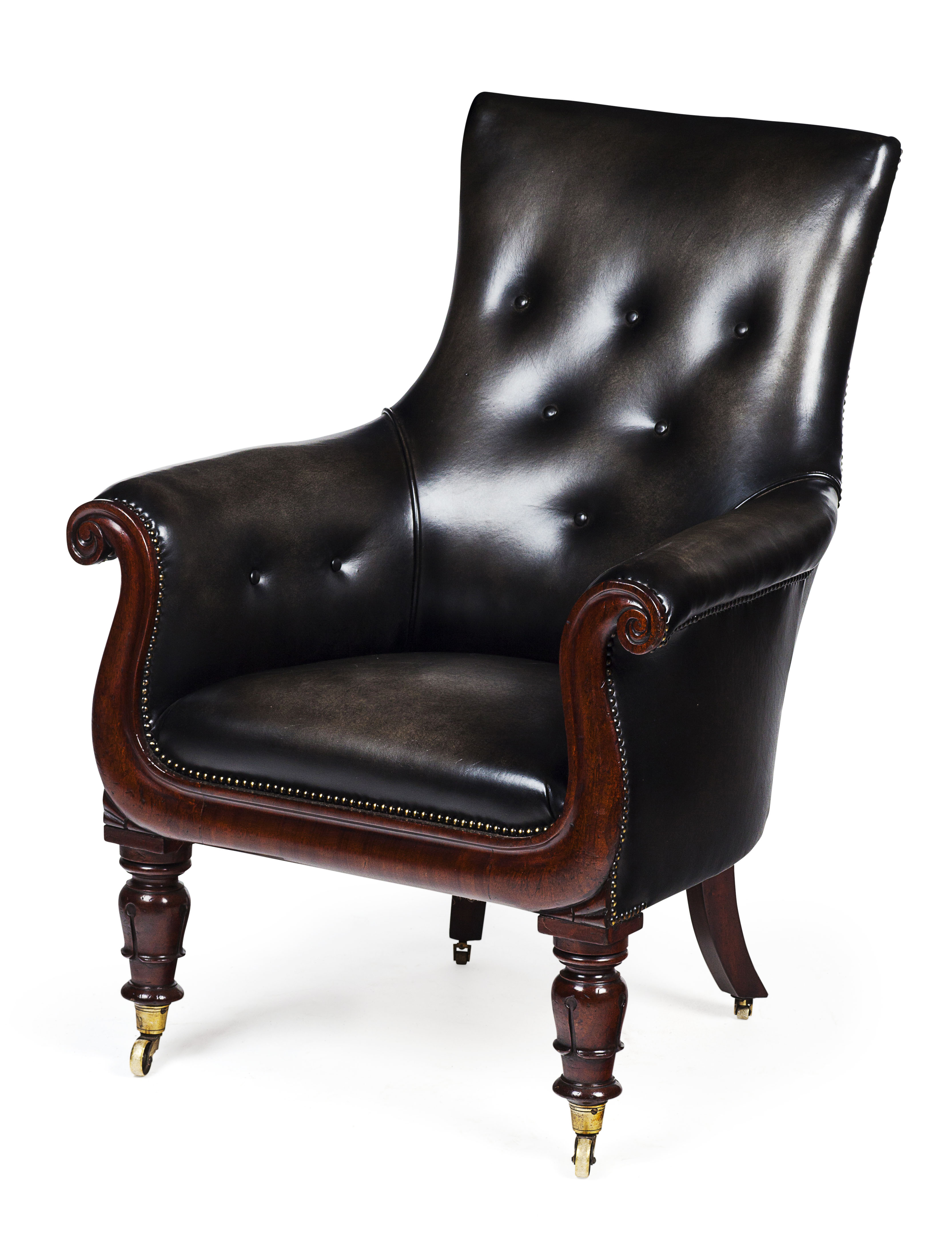 WILLIAM IV MAHOGANY AND LEATHER LIBRARY ARMCHAIR