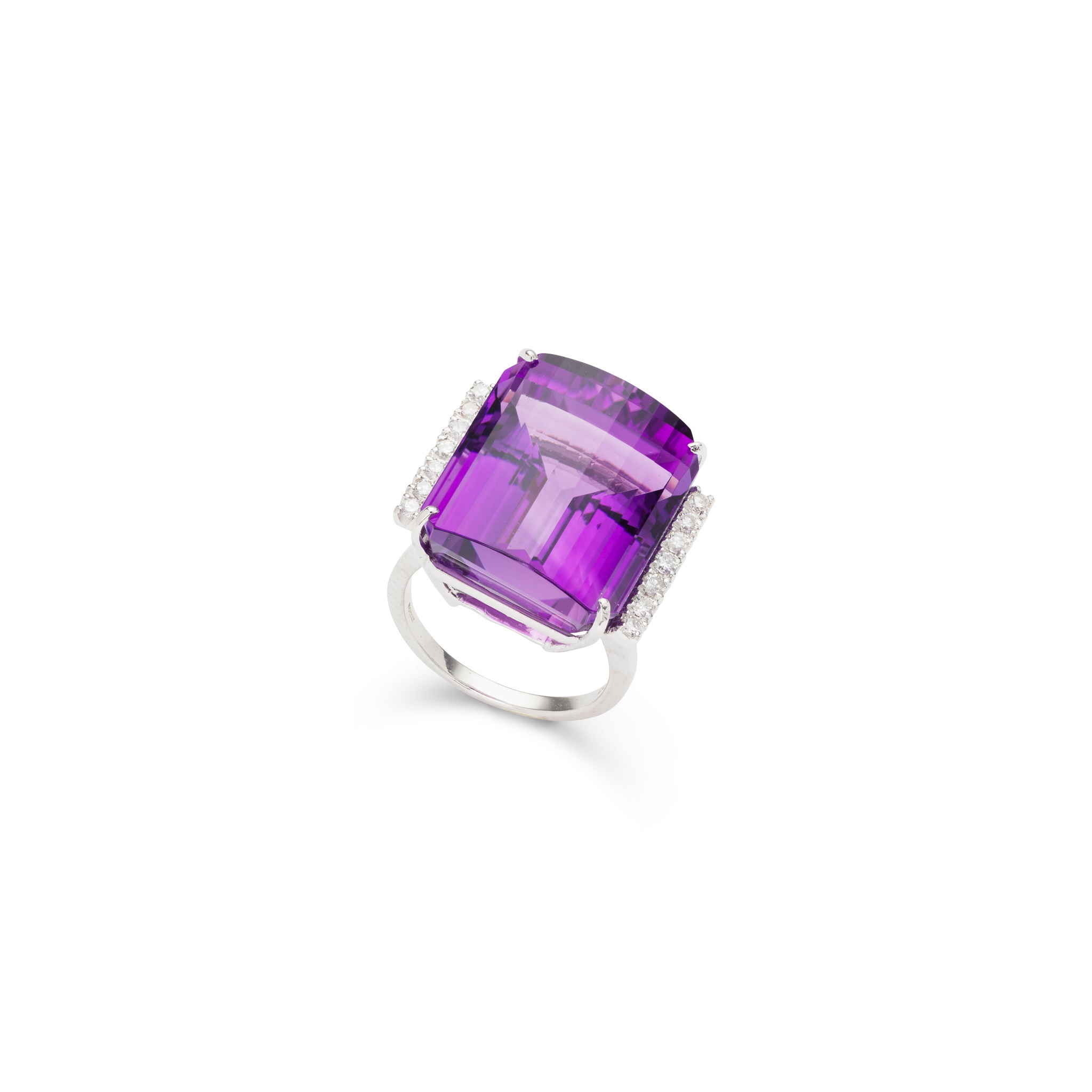 An amethyst and diamond cocktail ring
