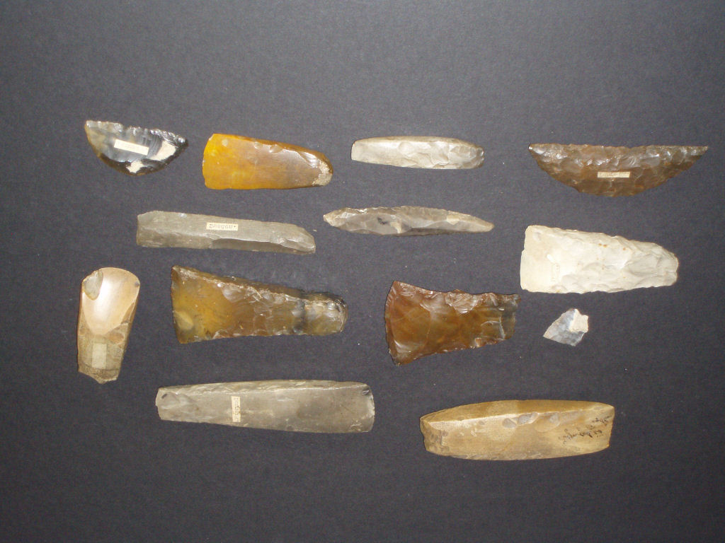 A collection of mostly Neolithic Scandinavian flint implements, circa 2000 B.C.