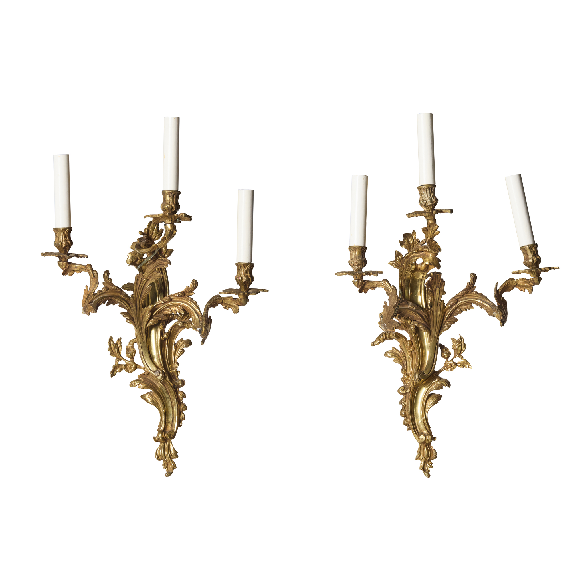 PAIR OF FRENCH GILT BRONZE WALL LIGHTS
