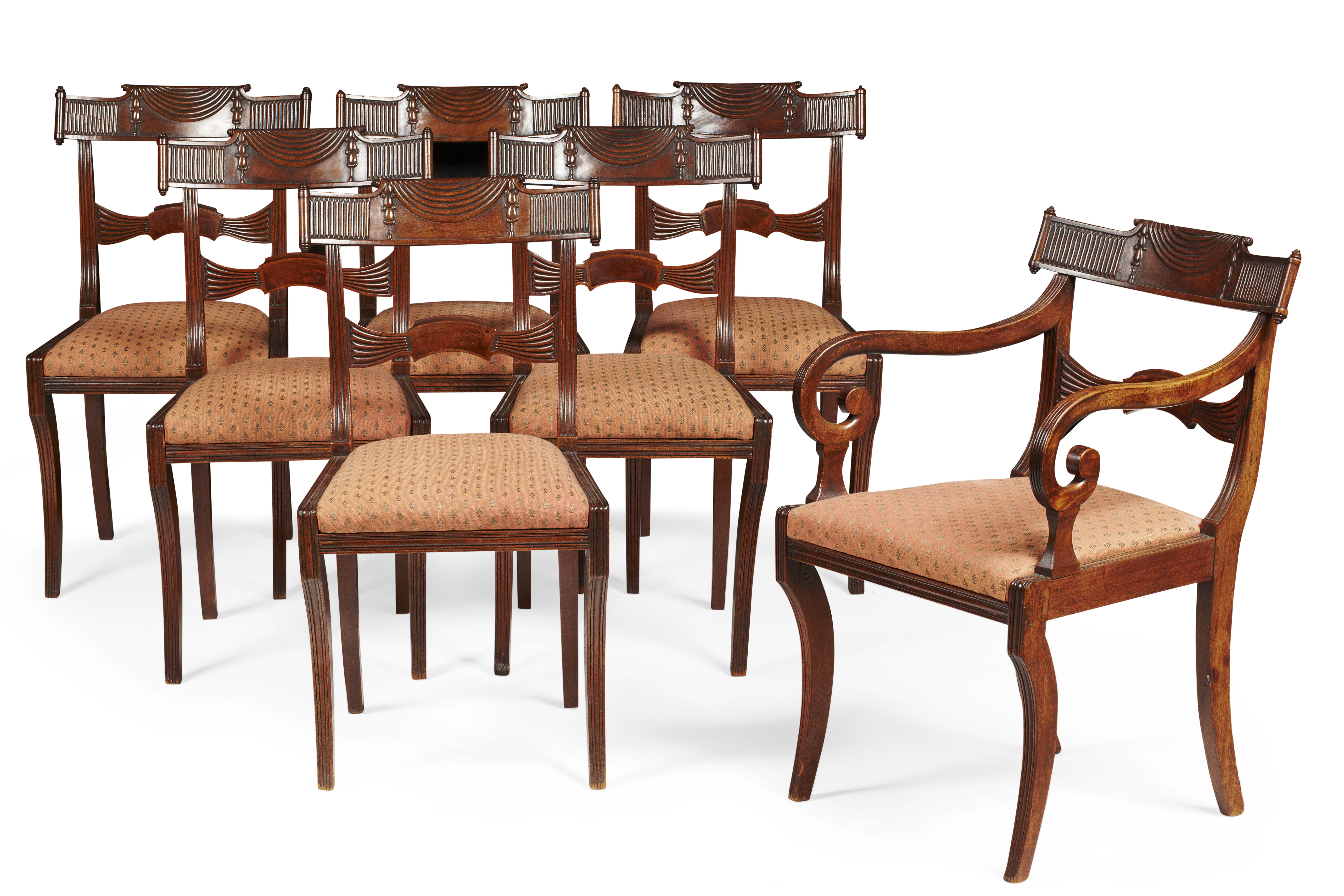 SET OF SEVEN LATE REGENCY MAHOGANY DINING CHAIRS